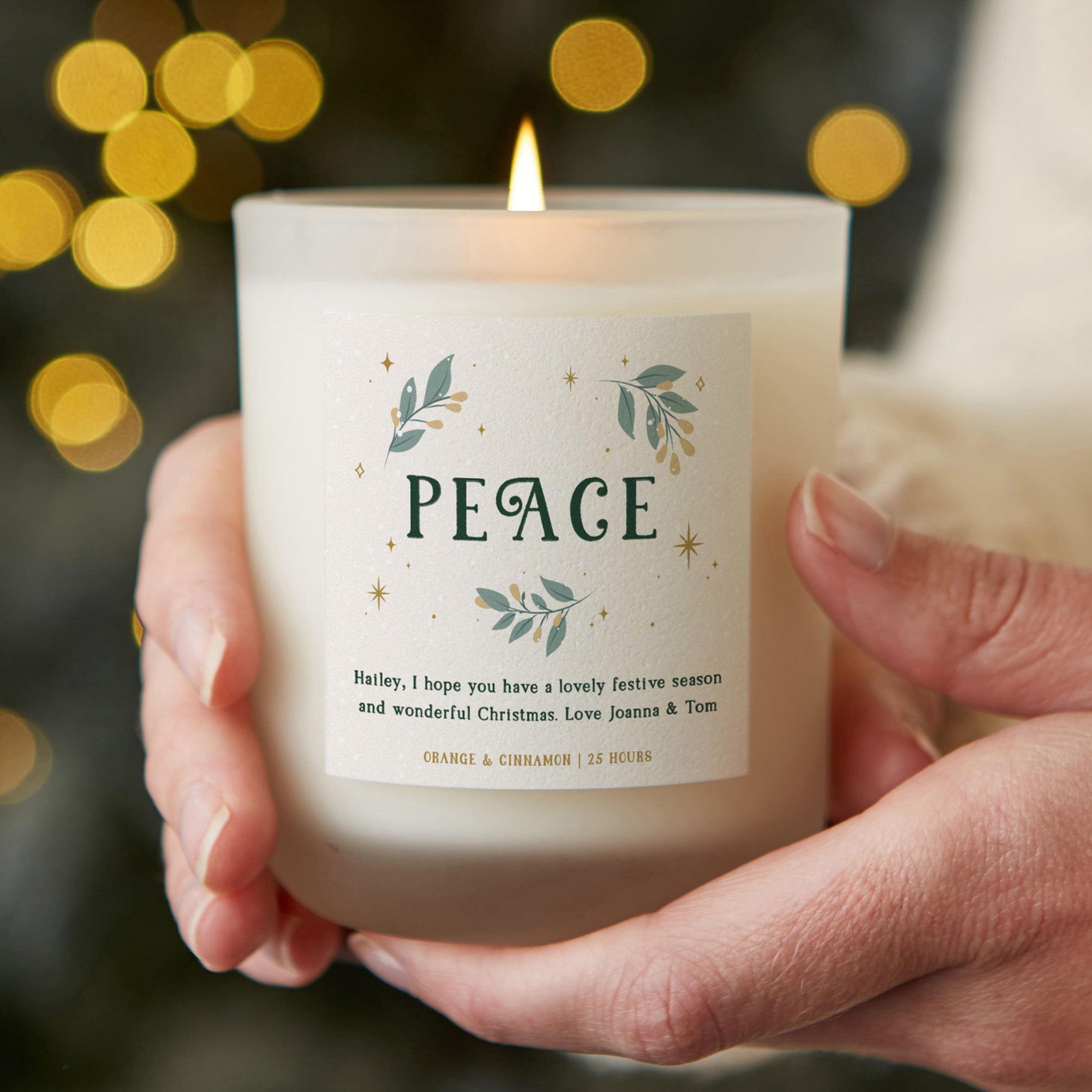 Christmas Gift Peace Candle with Personalised Message – Luxury Gift Box, Perfect Decor