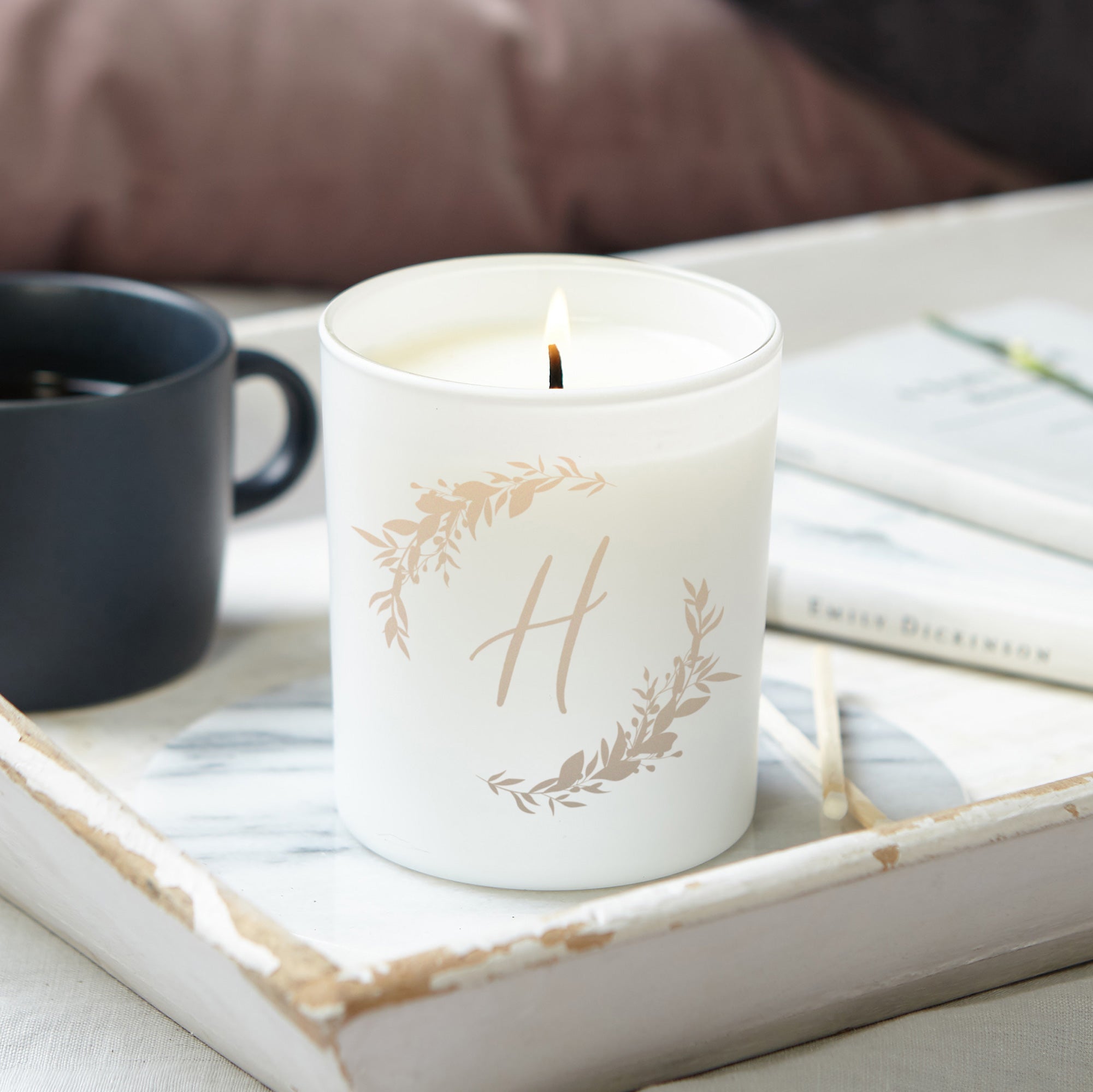 Birthday Gift for Her - Personalised Initial Soy Candle with Custom Message in Luxury Box