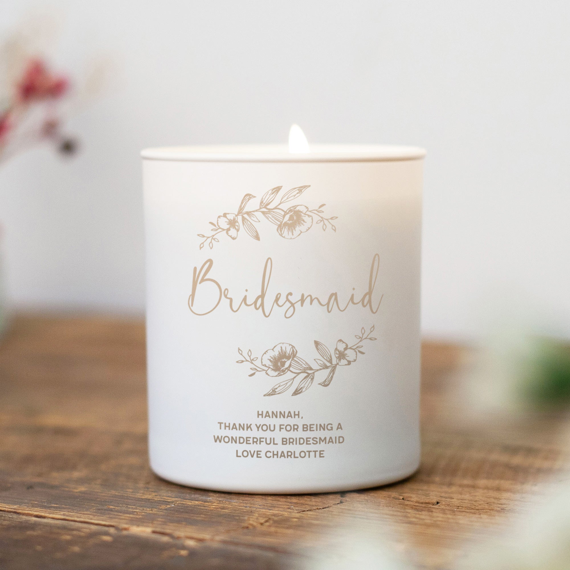 Bridesmaid Gift Candle - Personalised Engraved Scented Glow Through Candle in Luxury Box