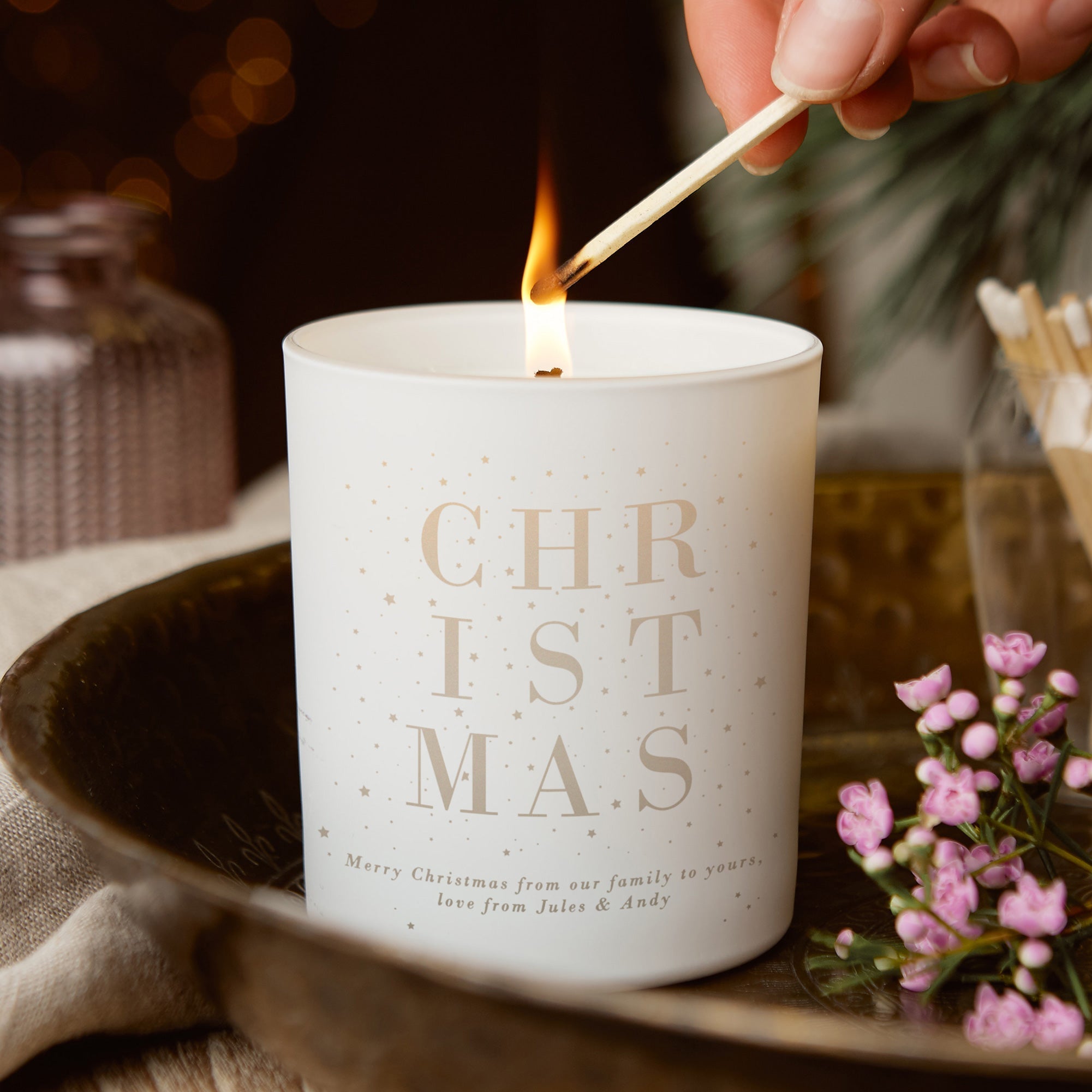 Christmas Gift Glow Through Candle - Personalised Engraved Decoration with Luxury Box