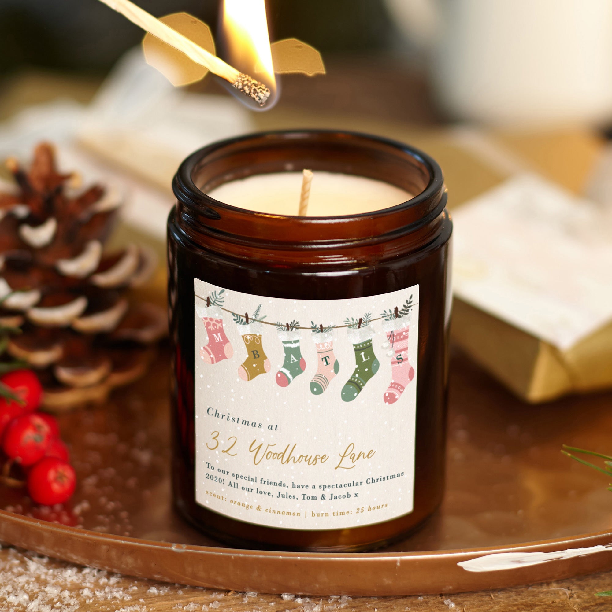 Christmas Gift Personalised Family Jar Candle in Stocking – Luxury Gift Ready Packaging