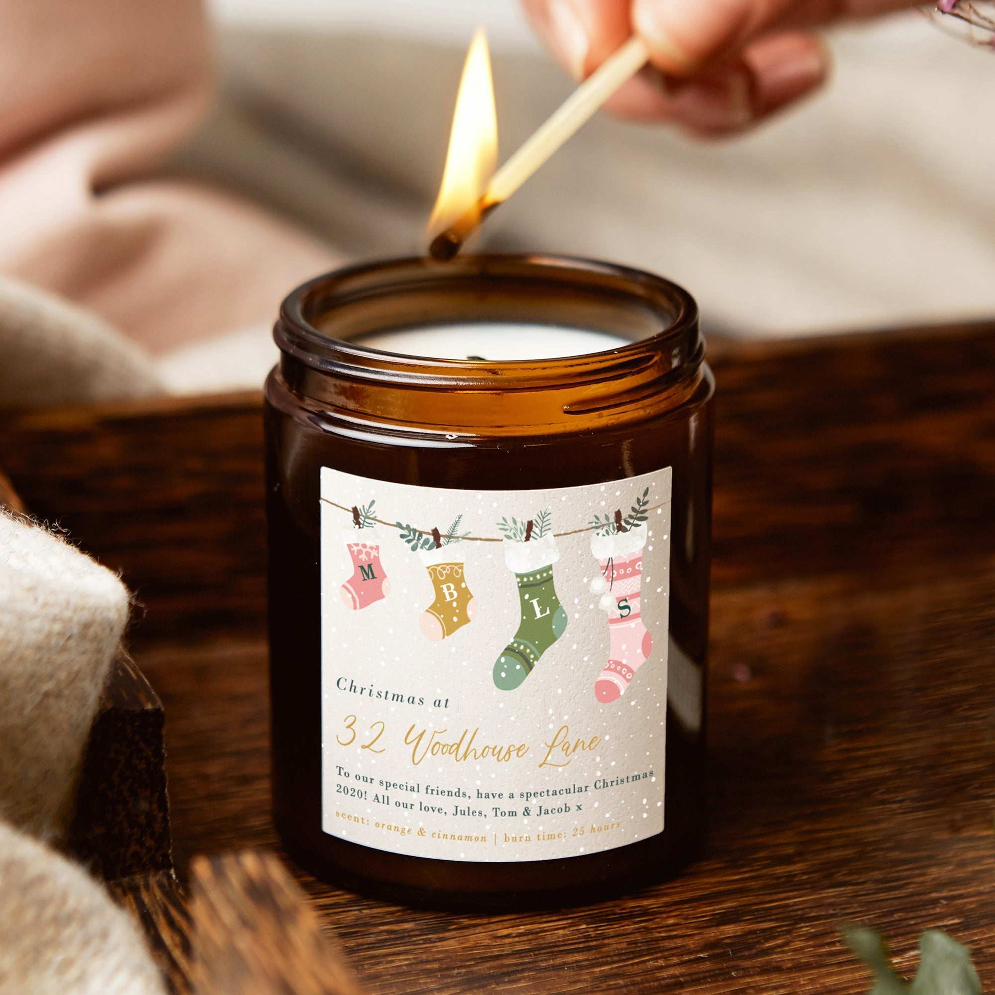 Christmas Gift Personalised Family Jar Candle in Stocking – Luxury Gift Ready Packaging