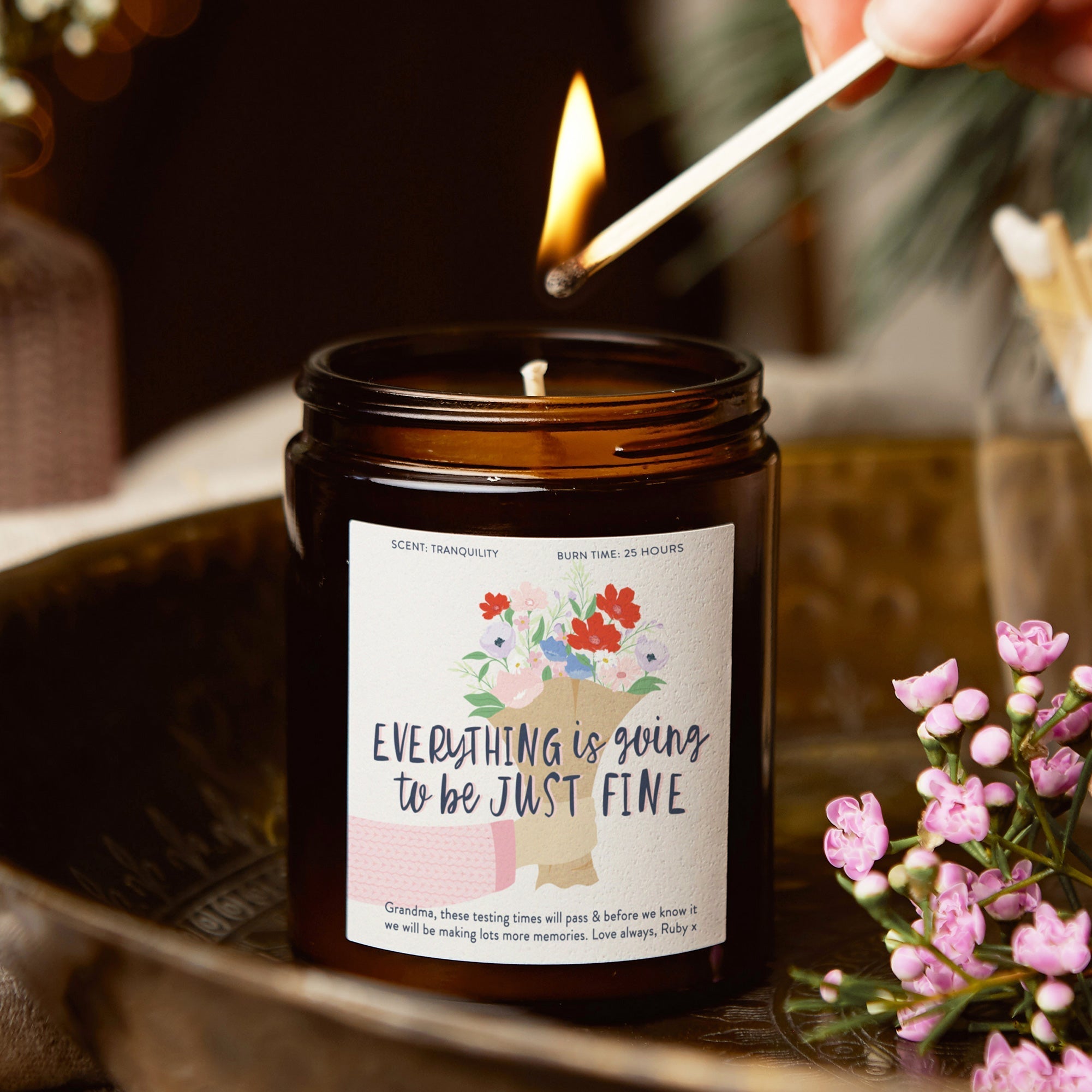Positivity Gift Everything Will Be Fine Jar Candle - Soy Wax in Luxury Gift Box
