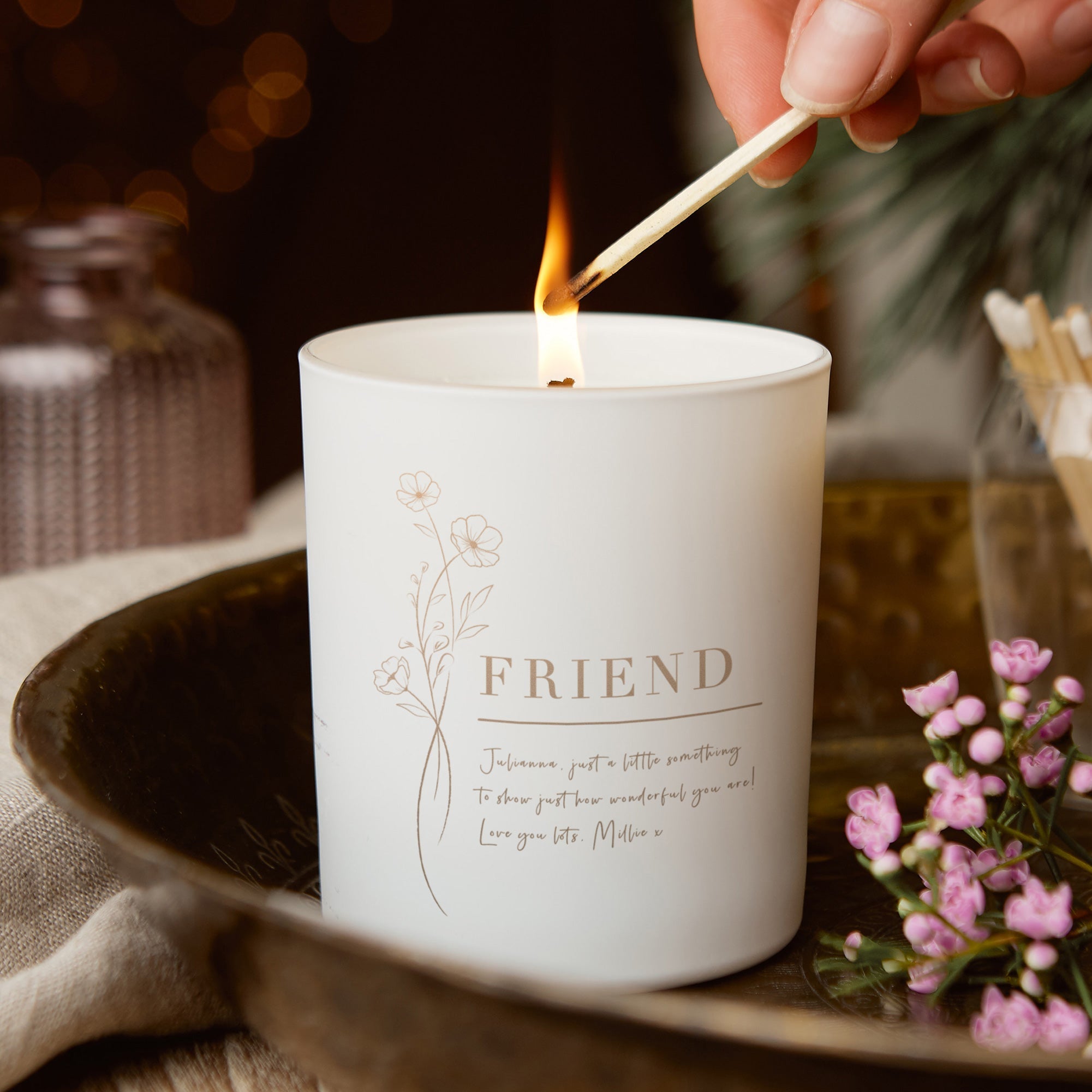 Birthday or Thank You Gift Floral Glow Through Candle for Friend in Luxury Gift Box