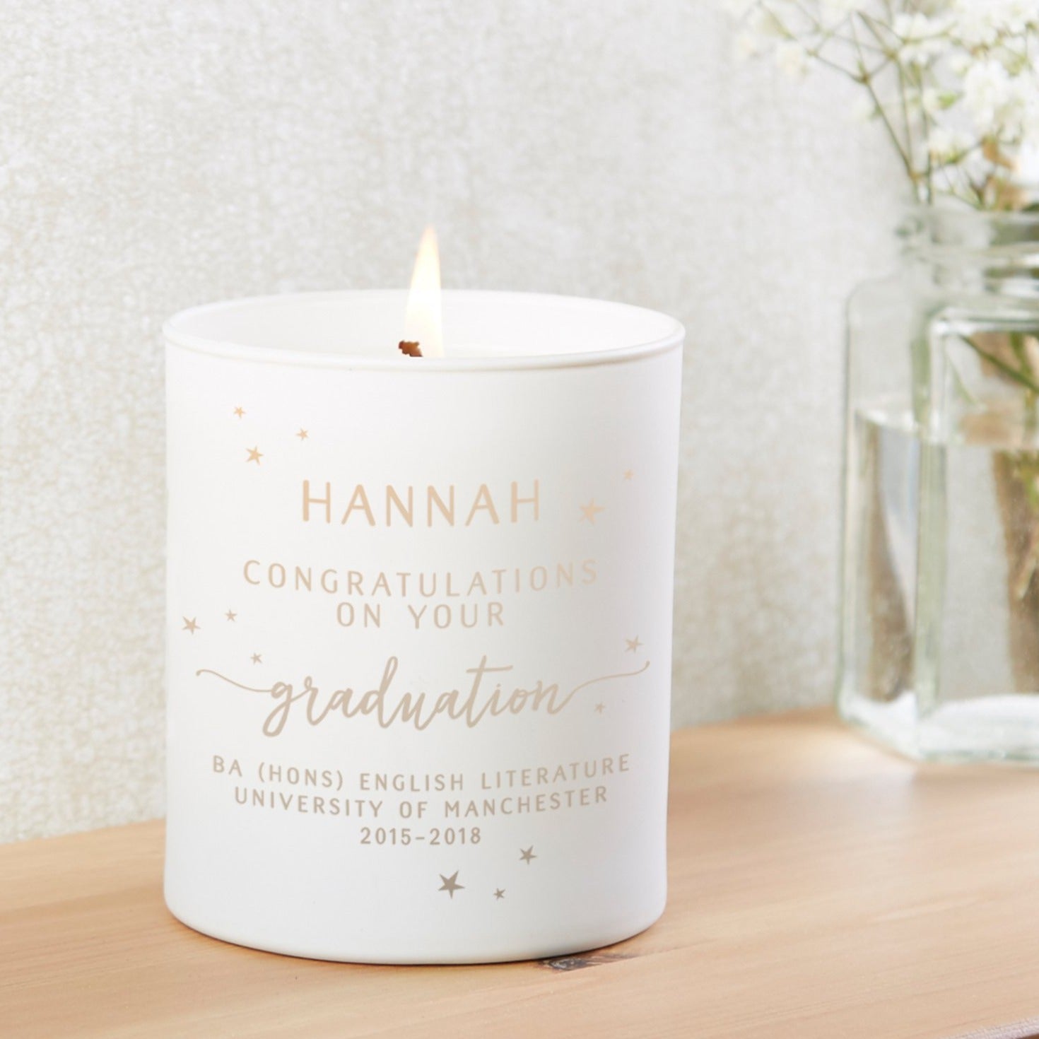 Graduation Gift Personalised Glow Through Candle - Soy Wax in Luxury Gift-Ready Box