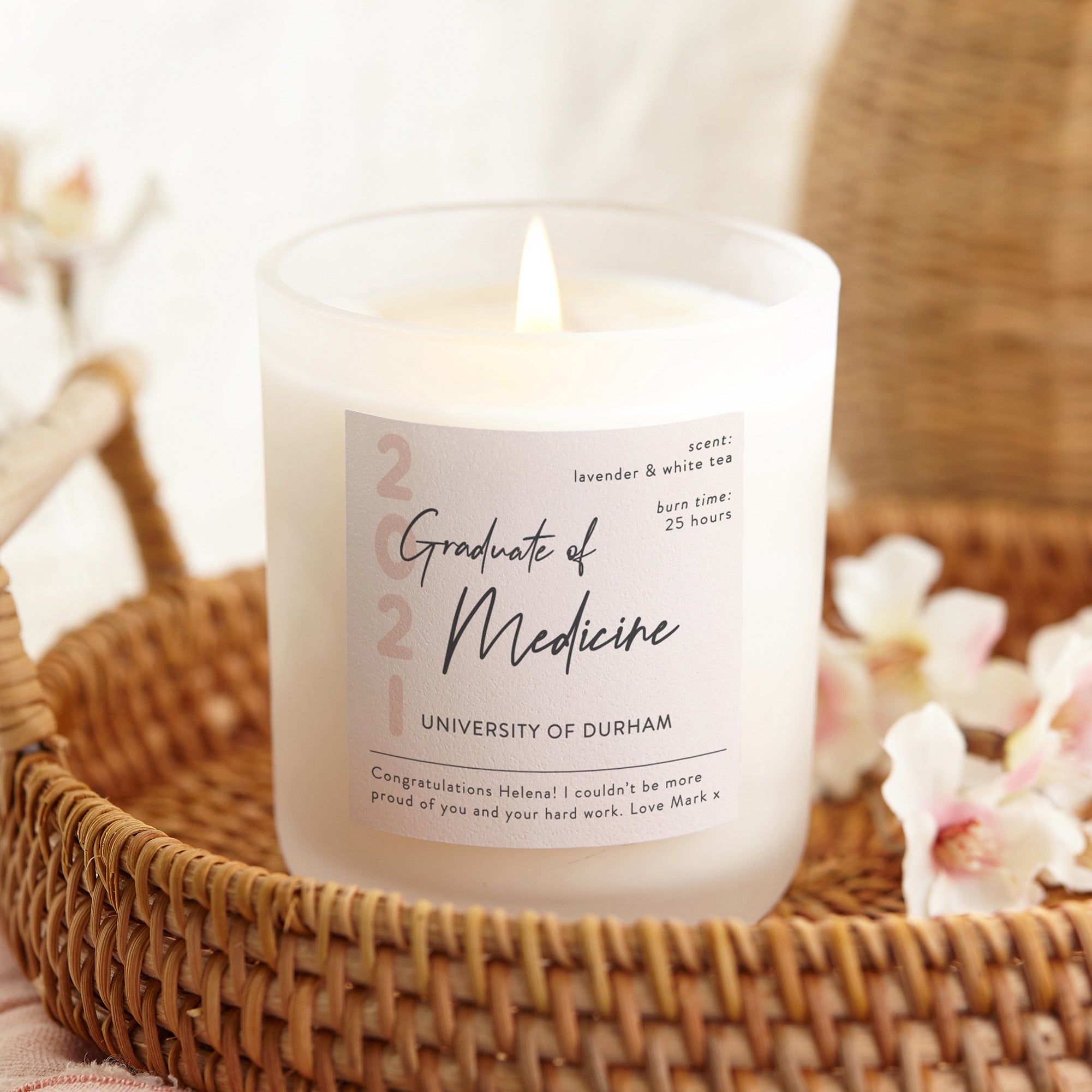 Graduation Gift Personalised Blush Candle – Scented Keepsake in Luxury Gift Box