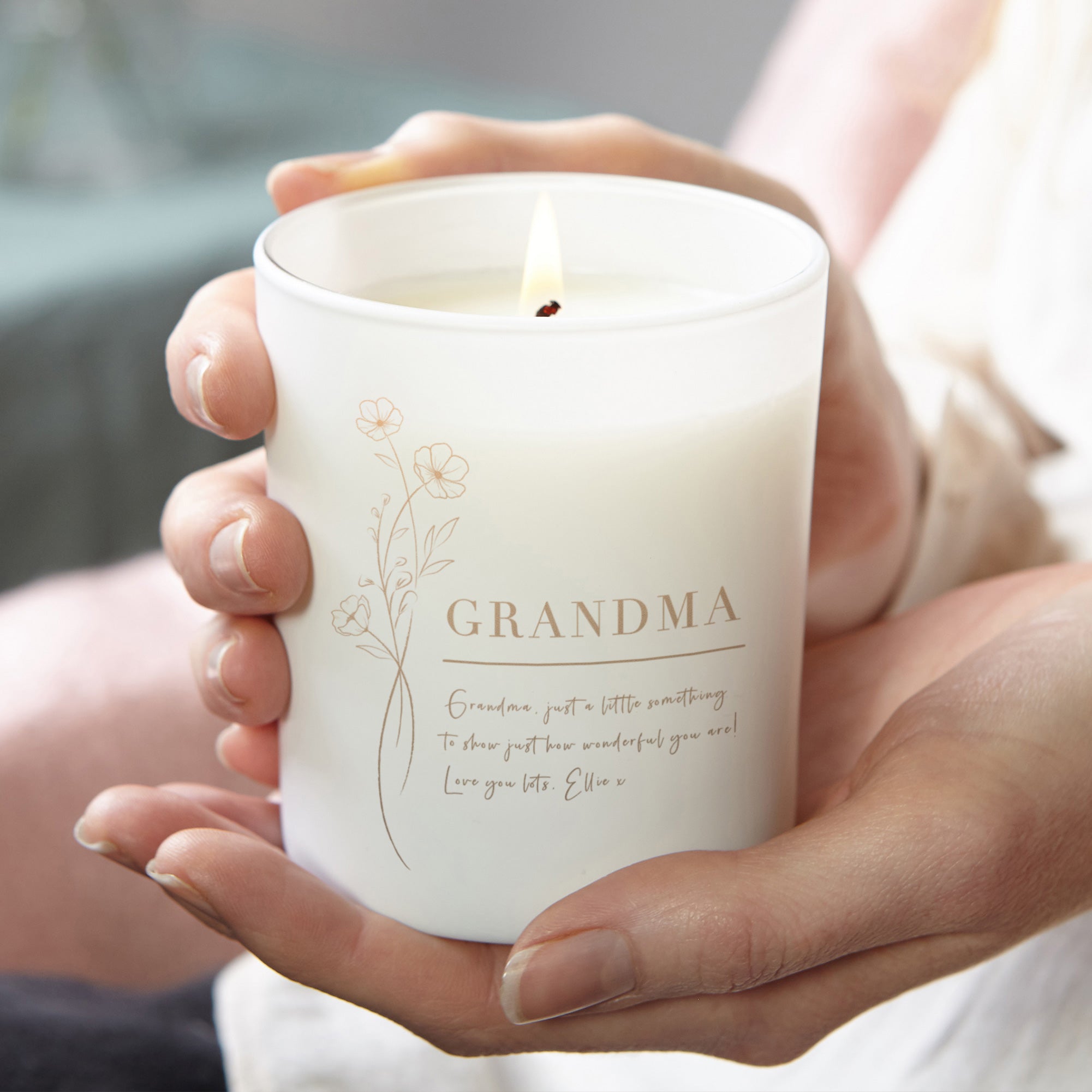 Birthday Thank You Gift Grandma Floral Glow Through Soy Wax Candle in Luxury Box