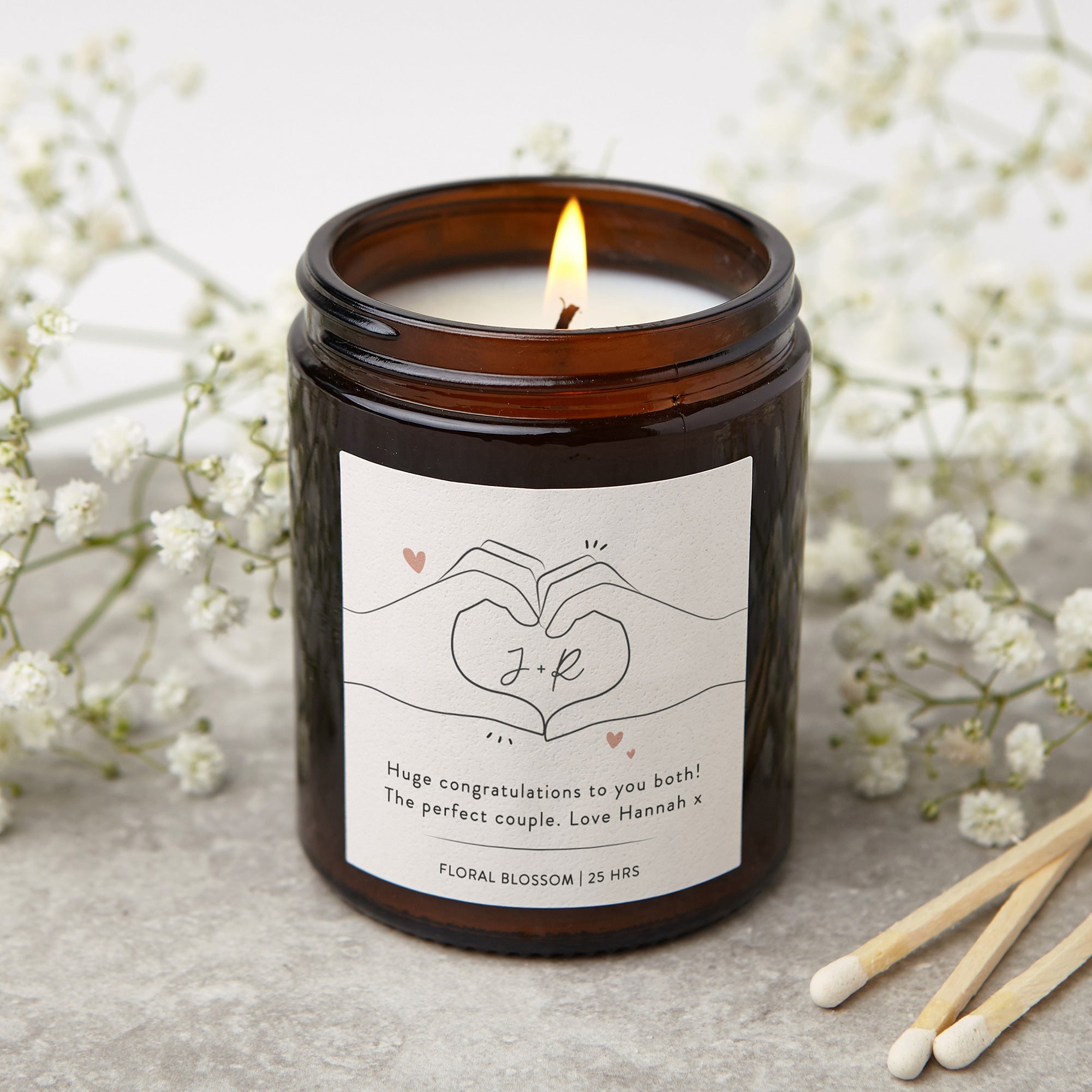Engagement Wedding Birthday Gift Personalised Heart Hands Candle Luxury Gift Box