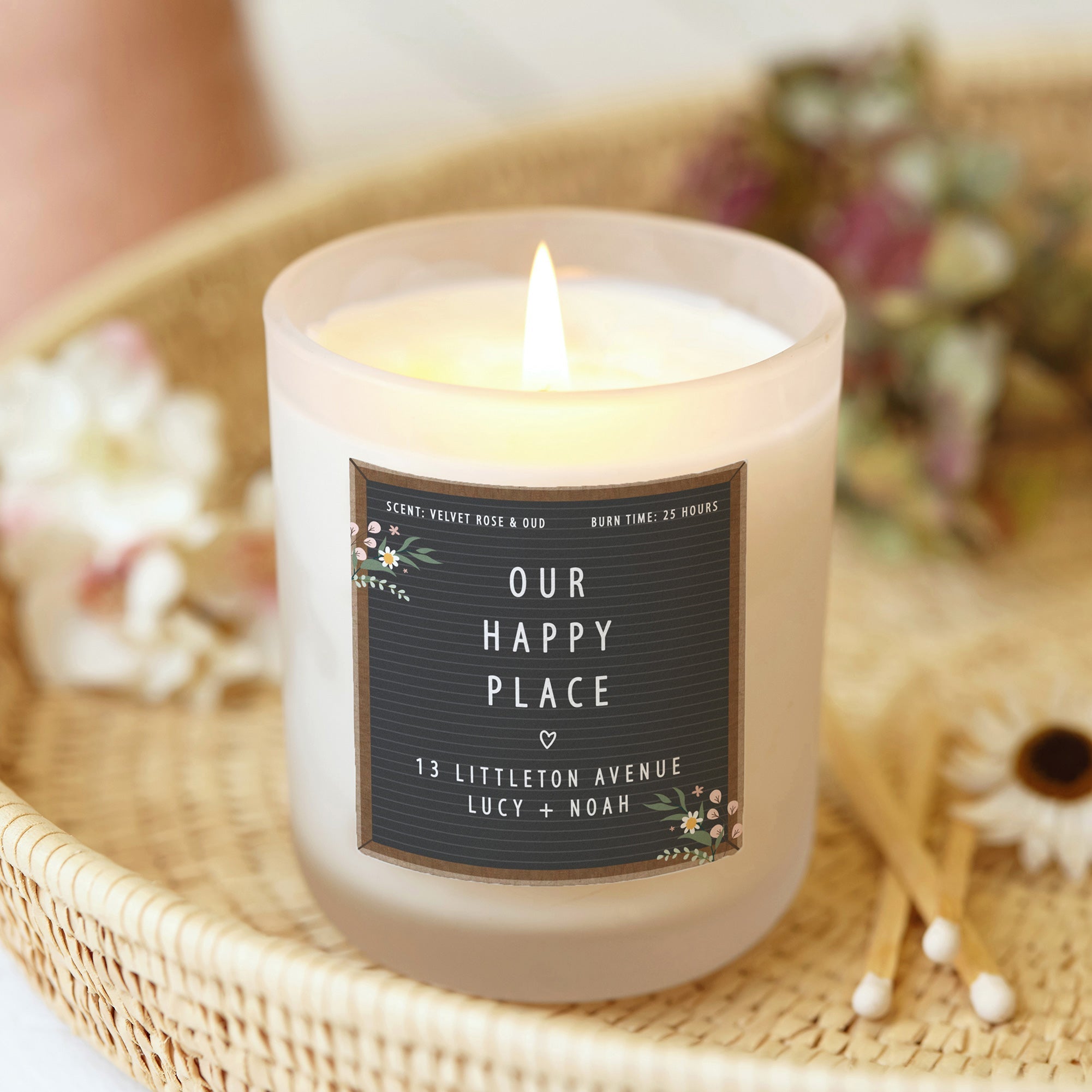 Housewarming Gift Soy Wax Candle - Our Happy Place Chalkboard Candle in Luxury Box