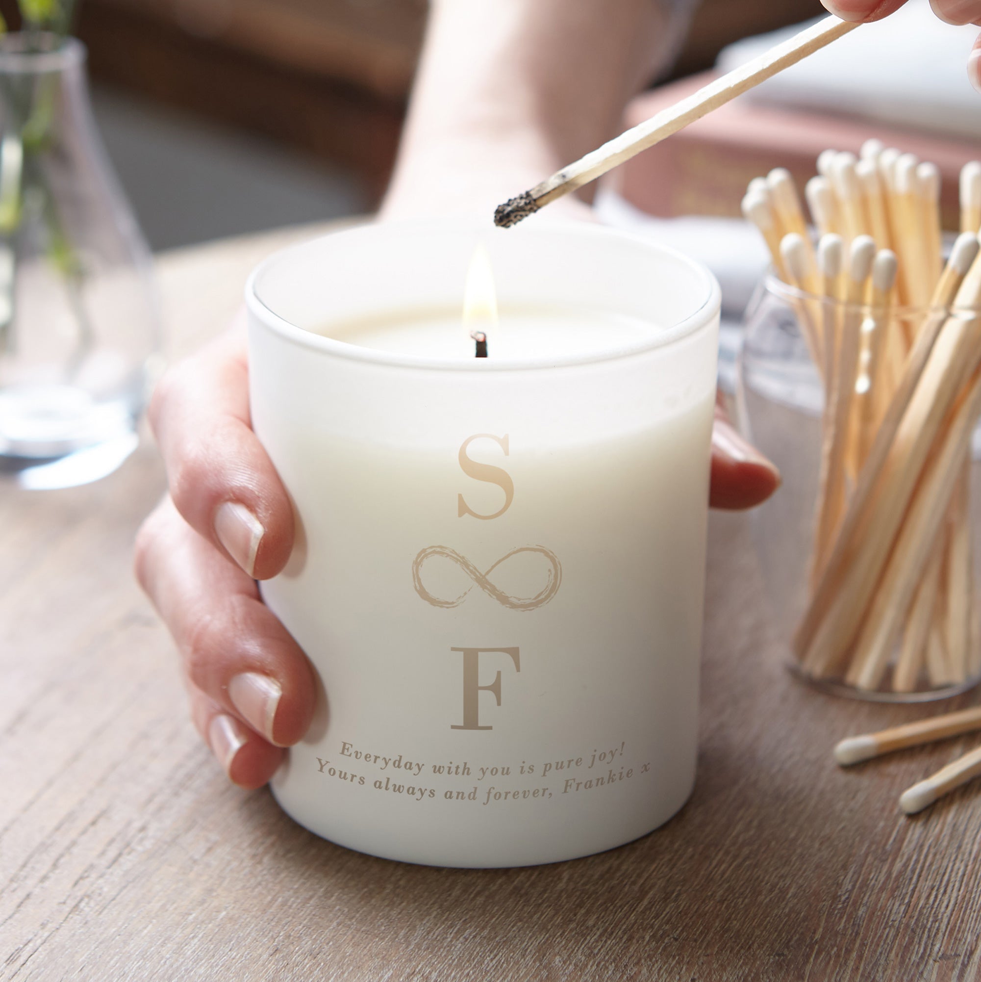 Anniversary Birthday Wedding Gift for Her Personalised Infinity Love Candle in Luxury Box