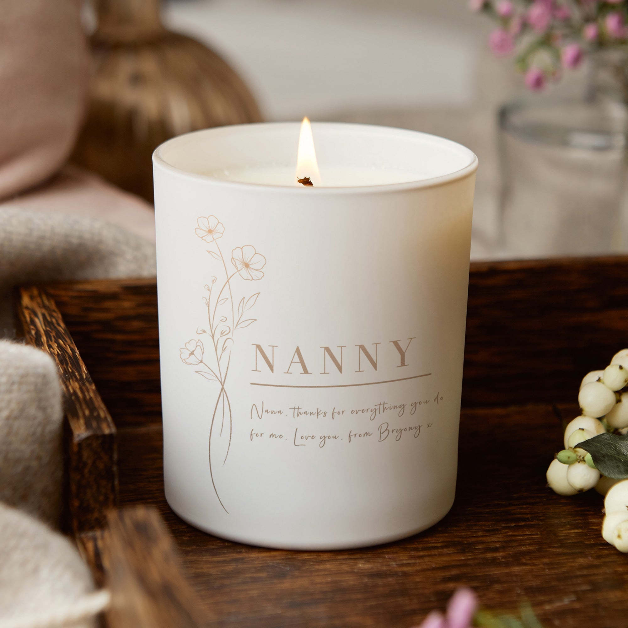 Thank You Gift Nanny Floral Glow Through Candle – Luxury Gift Box, Perfect Birthday Gift