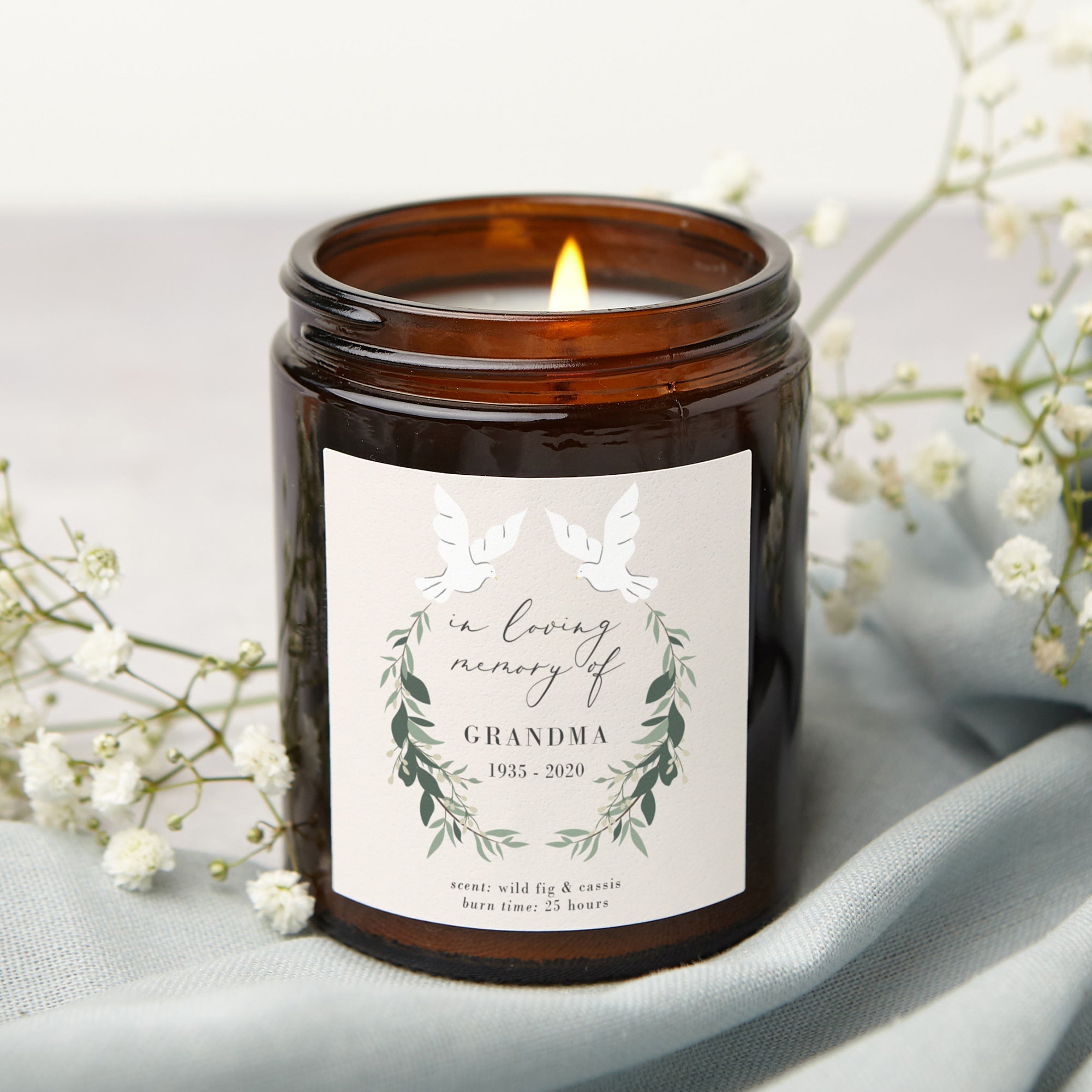 Sympathy Gift Remembrance Dove Jar Candle – Scented, Personalised, Luxury Gift-Ready Box