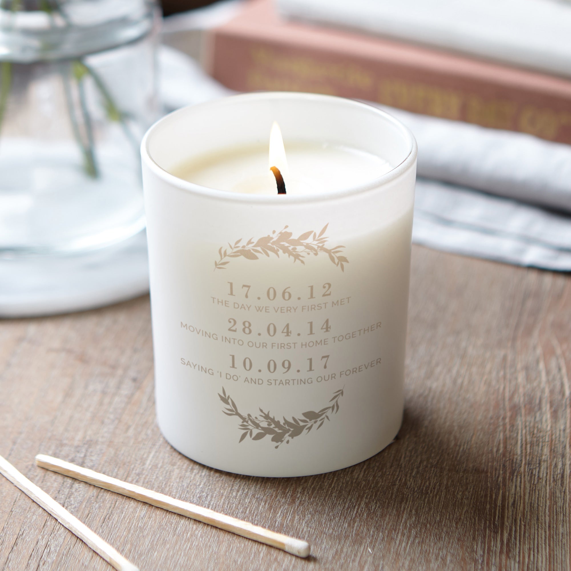 Anniversary Wedding Birthday Gift Special Dates Timeline Glow Through Candle in Luxury Box