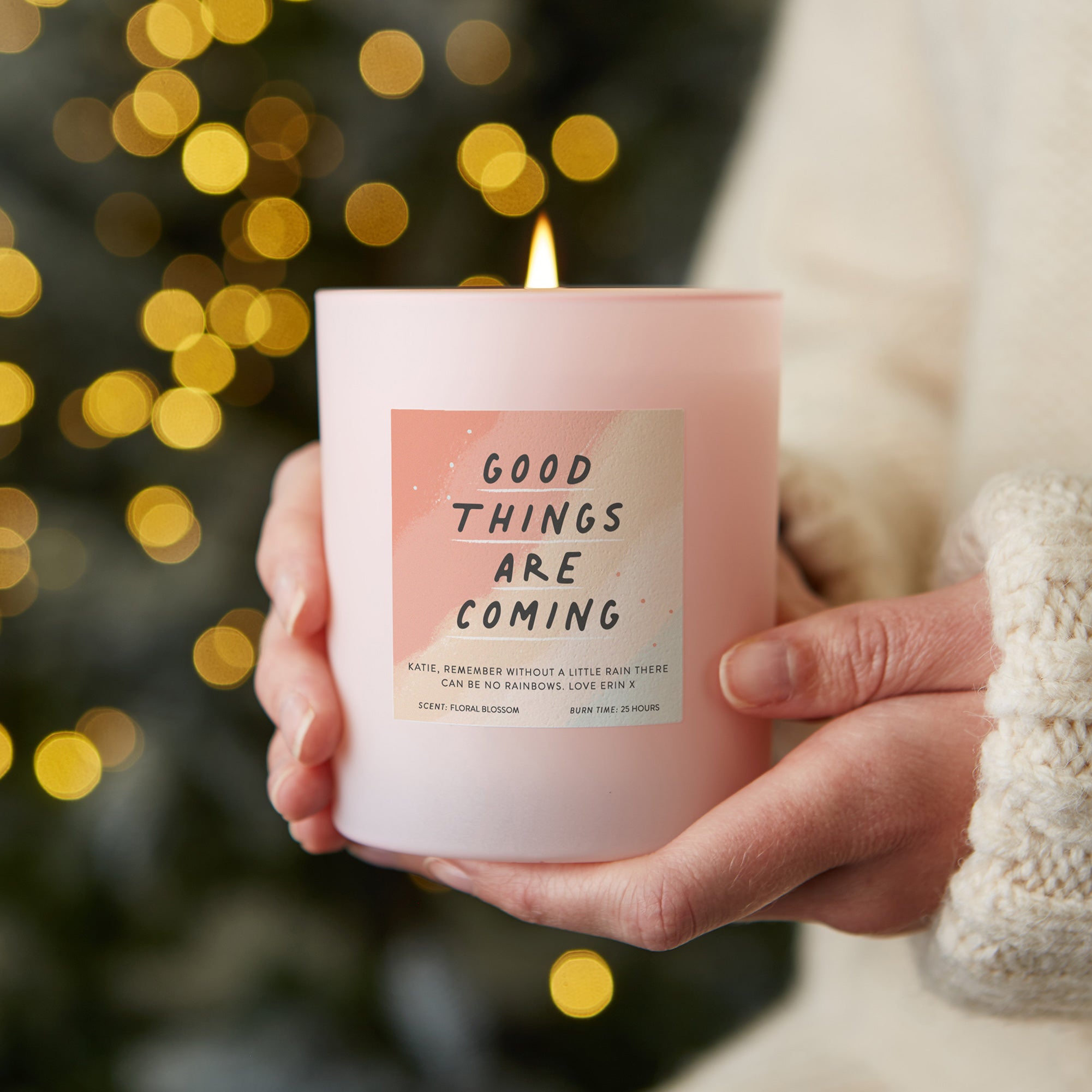 Thinking of You Gift - Good Things Are Coming Pink Soy Wax Candle in Luxury Box
