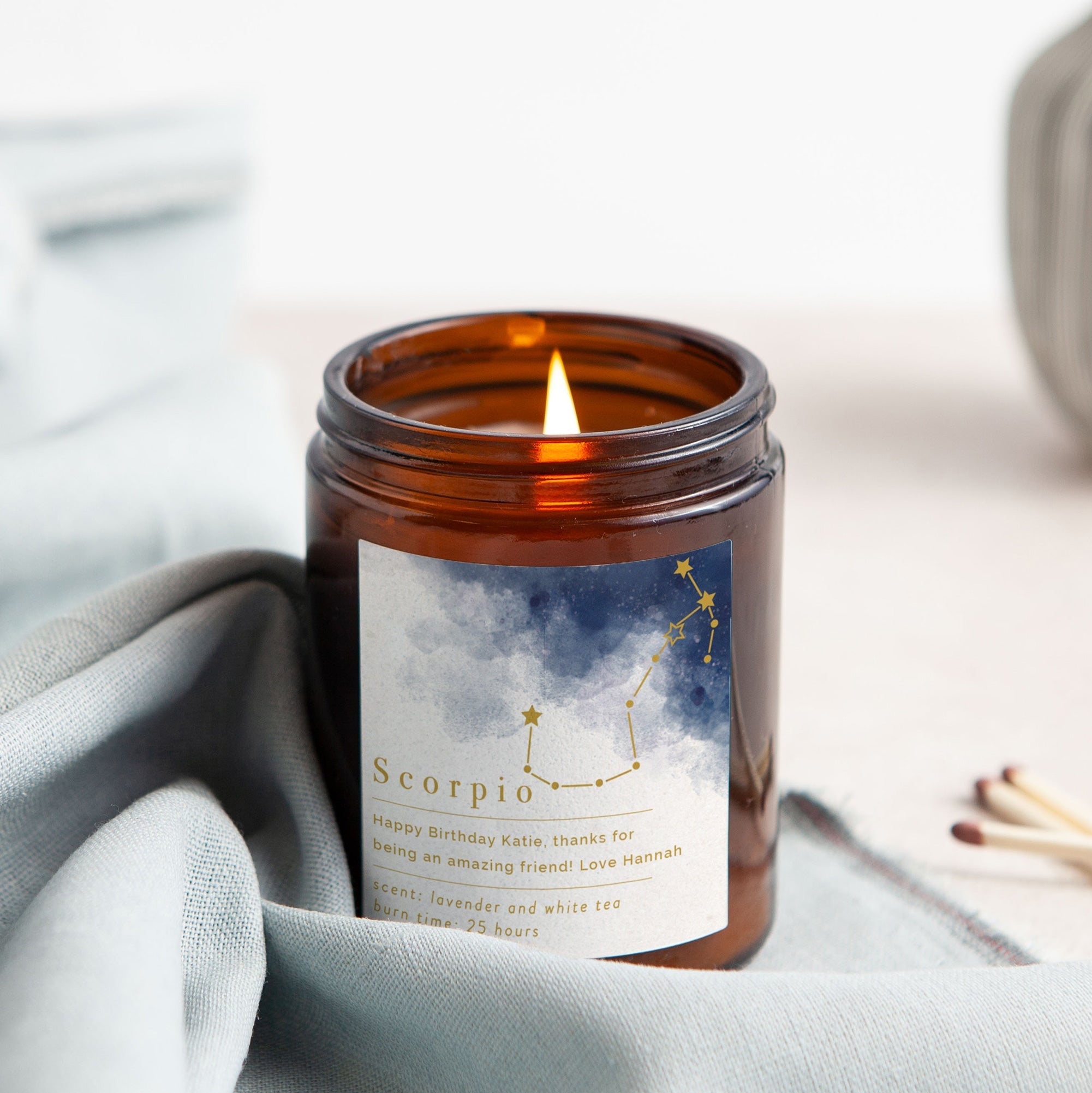 Birthday Gift for Her Personalised Star Sign Candle - Luxury Soy Wax, Gift Boxed