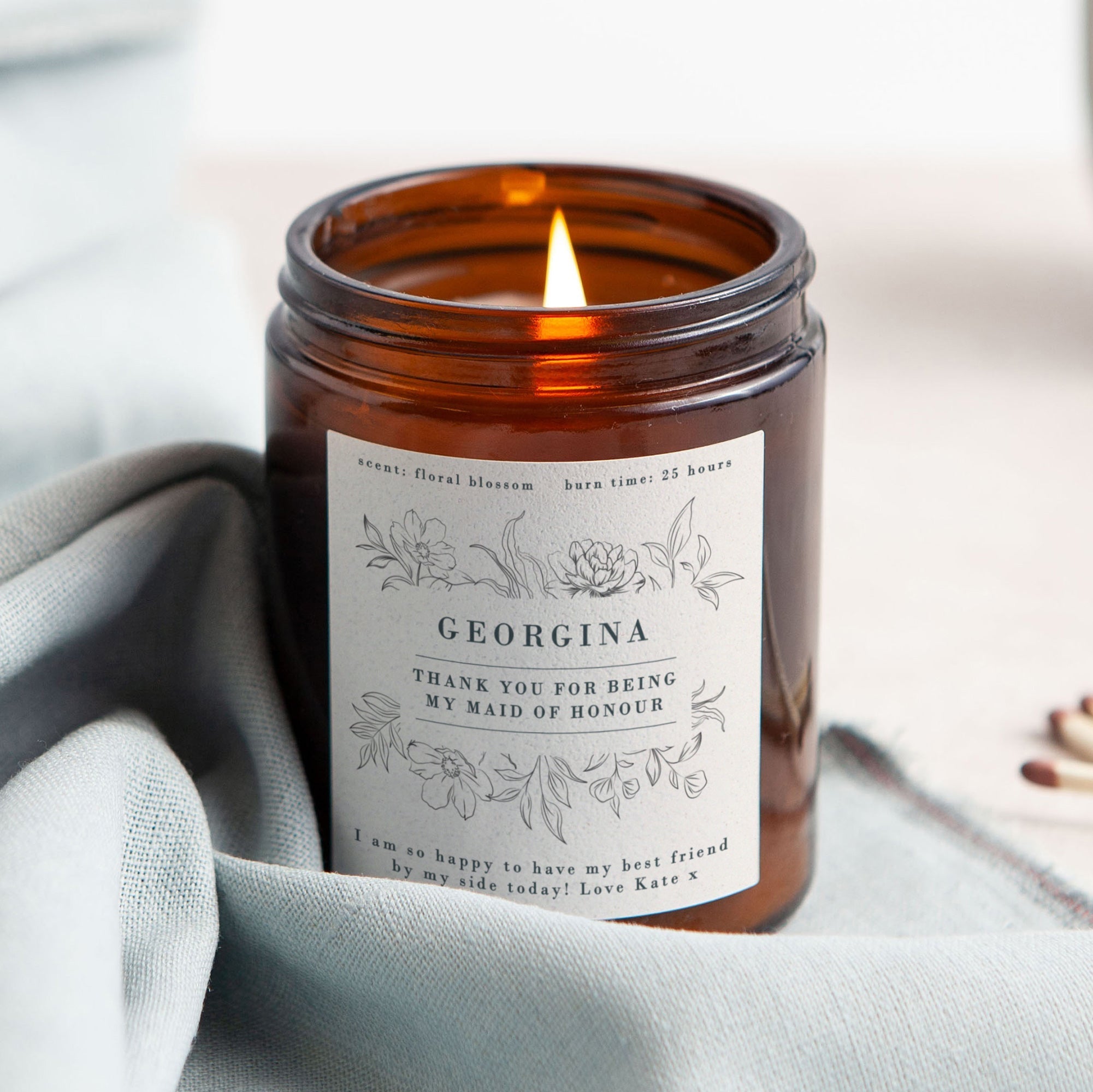 Thank You Maid of Honour Gift - Personalised Wildflower Candle in Luxury Gift Box