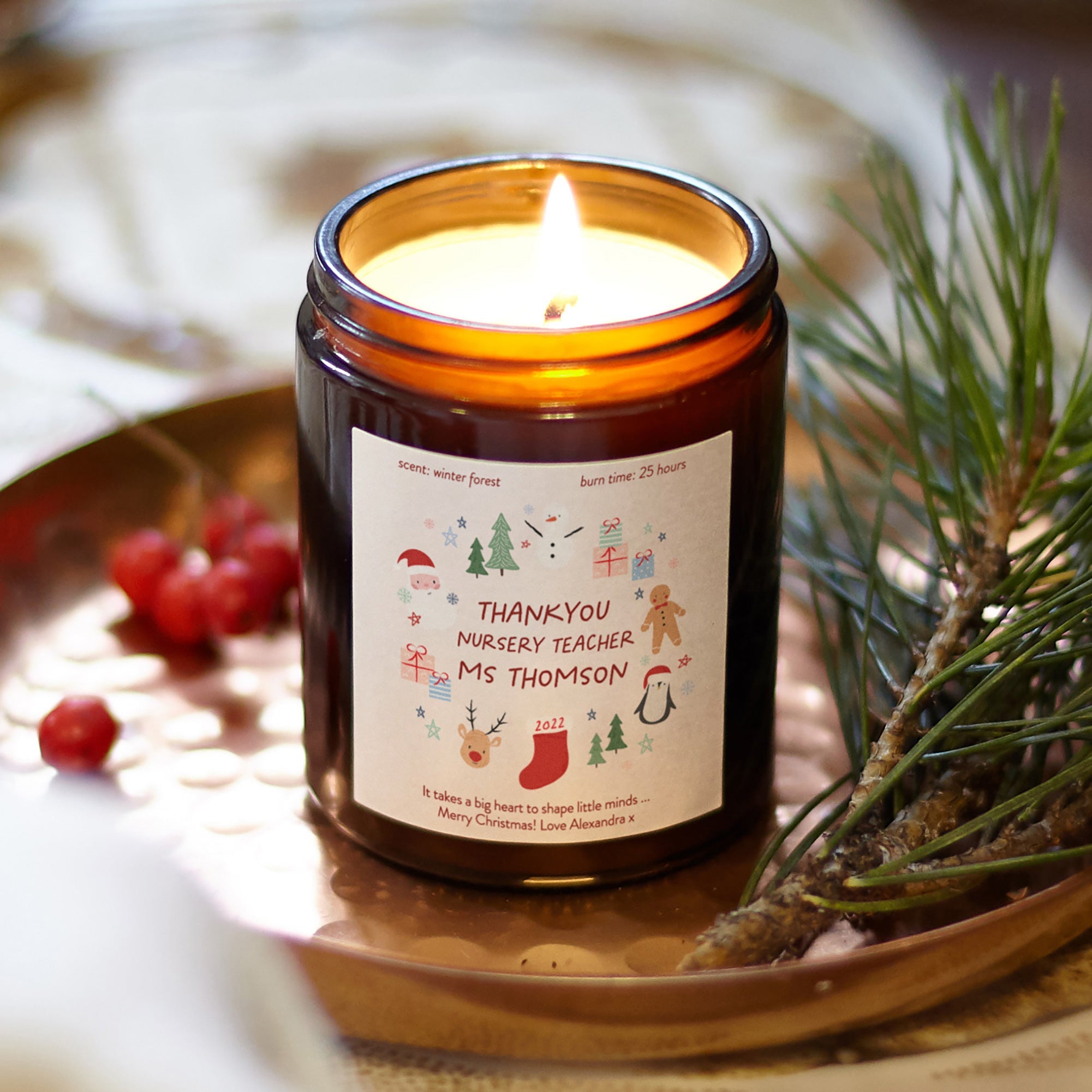 Thank You Nursery Teacher Christmas Gift - Personalised Scented Jar Candle in Luxury Packaging