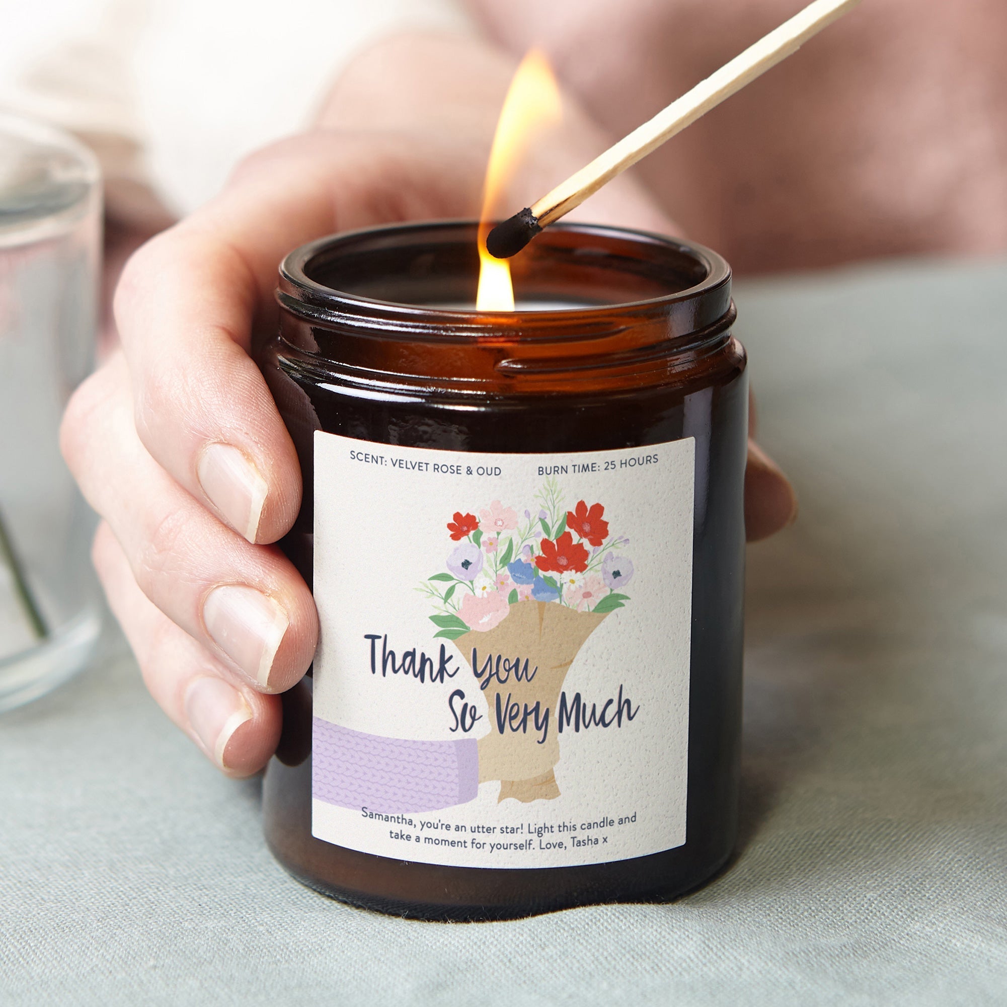 Thank You Gift Soy Wax Bouquet Candle - Personalised Scented Gift in Luxury Box