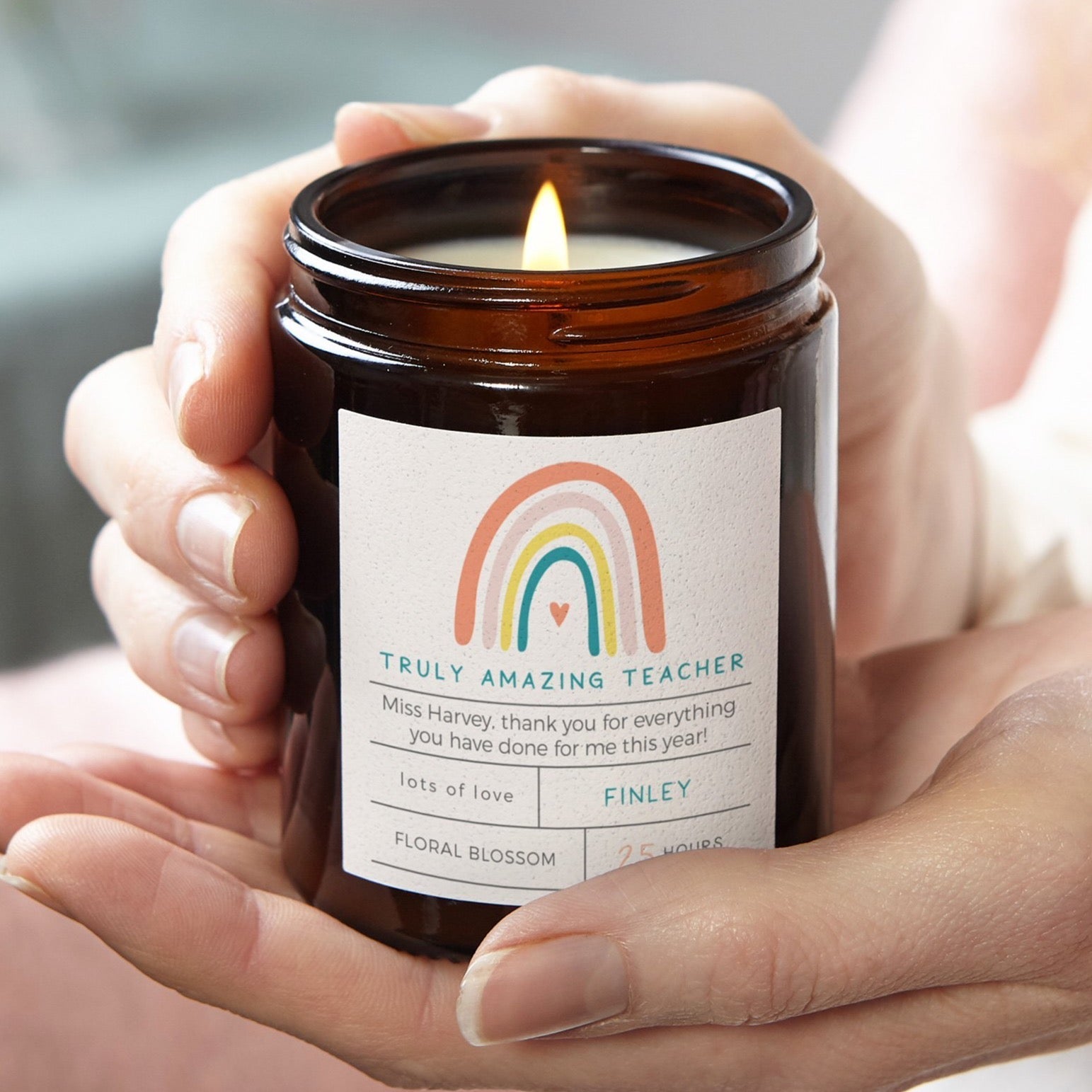 Thank You Teacher Gift Rainbow Soy Wax Candle in Luxury Gift-Ready Packaging Perfect Present