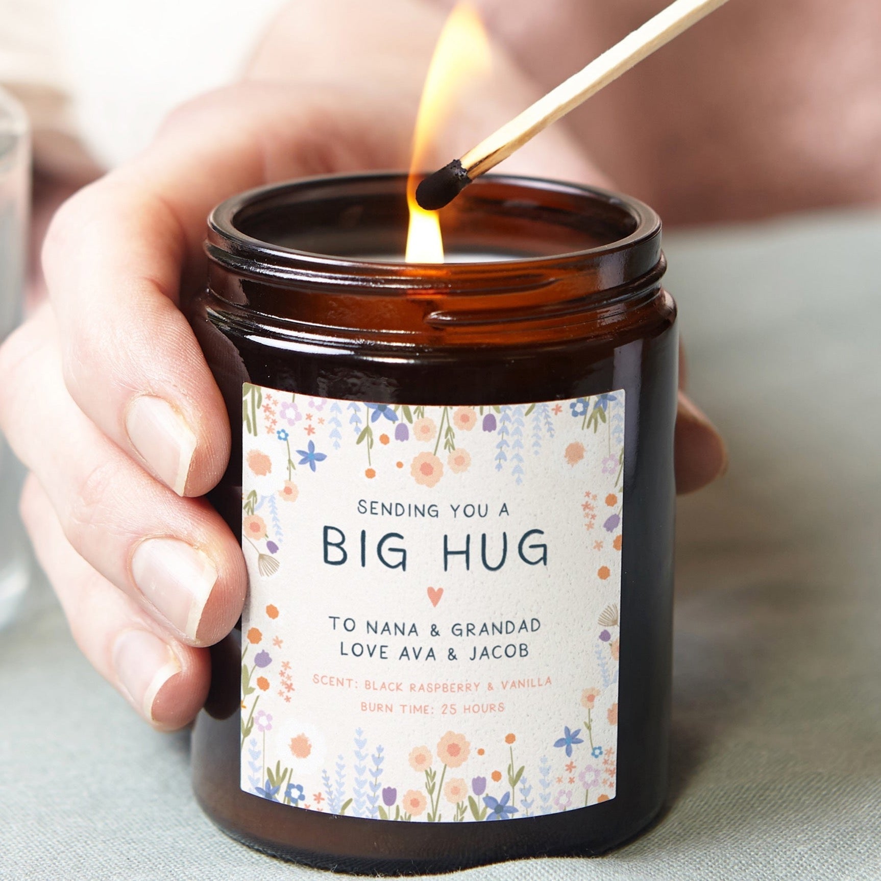 Thank You Gift Big Hug Personalised Thinking of You Candle in Luxury Gift-Ready Box