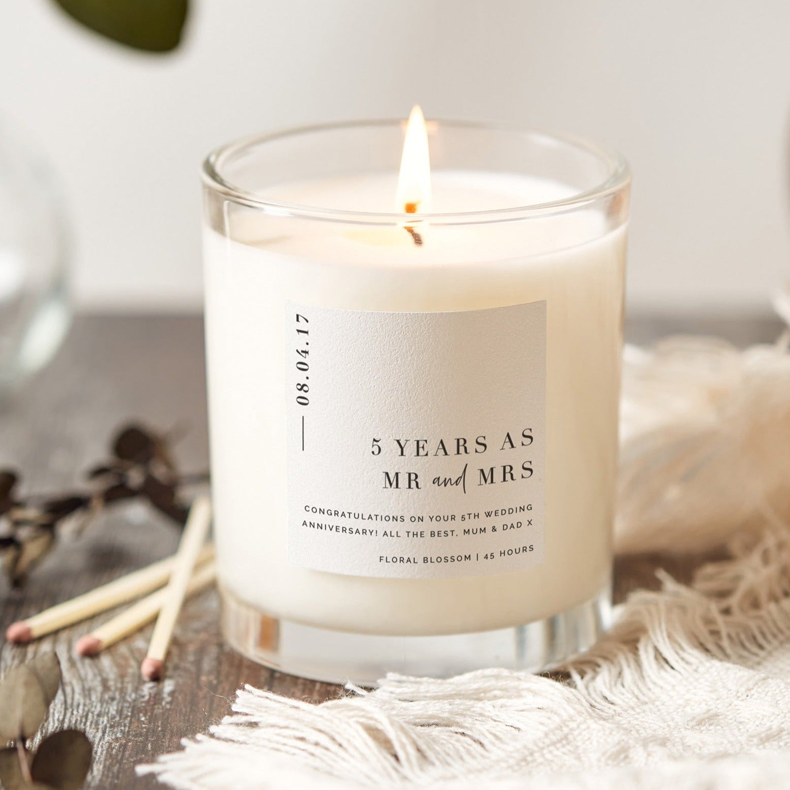 Wedding Anniversary Gift Luxury Candle for Couple – Minimalist Scented Keepsake in Gift Box