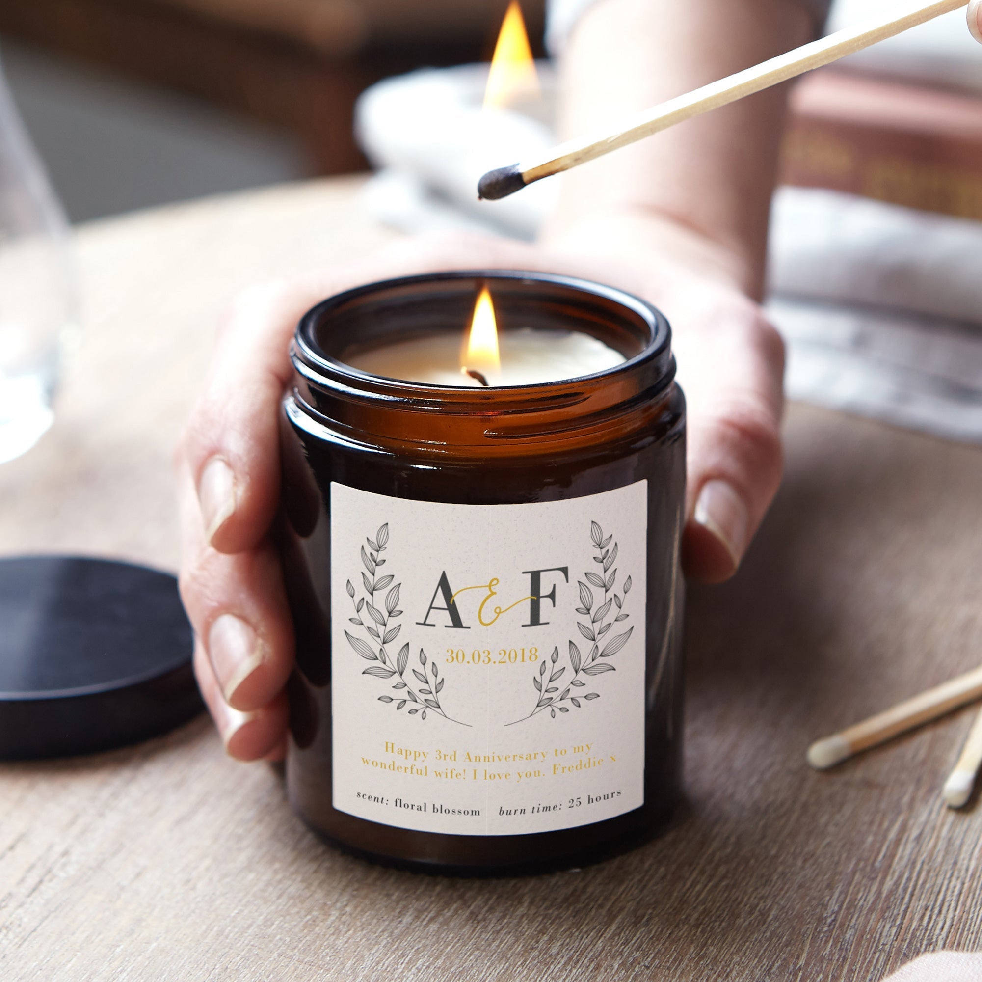 Wedding Anniversary Gift for Couple – Personalised Soy Wax Candle in Luxury Gift Box