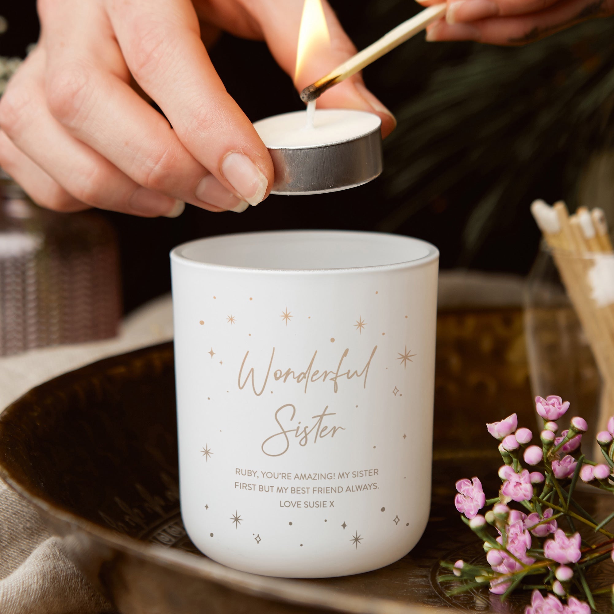 Birthday Thank You Gift Wonderful Sister Tea Light Holder in Luxury Gift-Ready Box