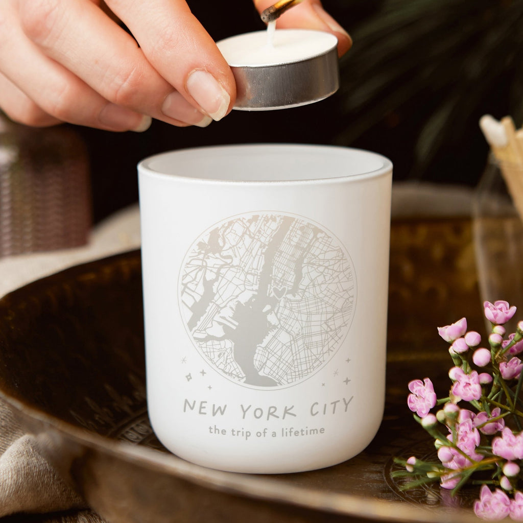 Any Map Personalised Gift Tealight Holder with Candles - Kindred Fires