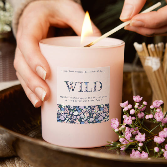 Any Word Personalised Candle Gift Floral Pink - Kindred Fires