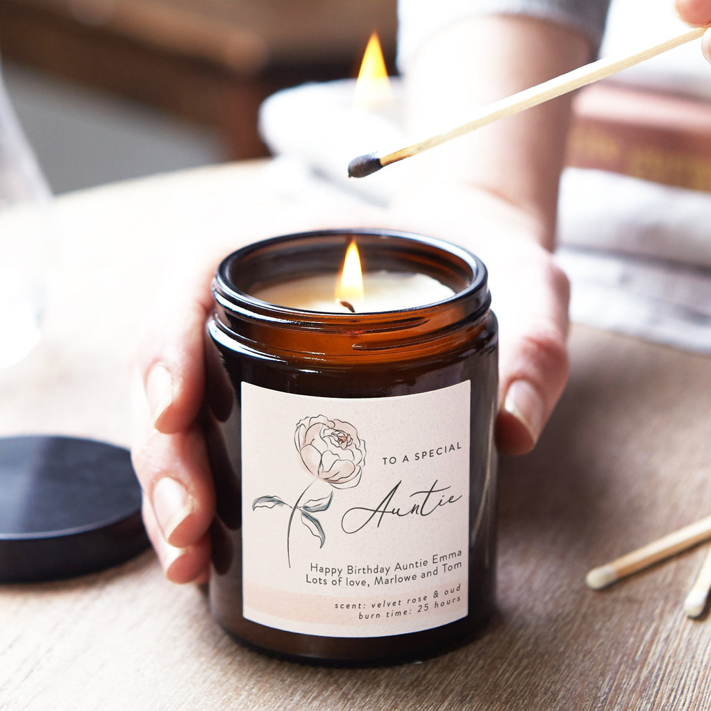 Auntie Birthday Gift Personalised Candle - Kindred Fires