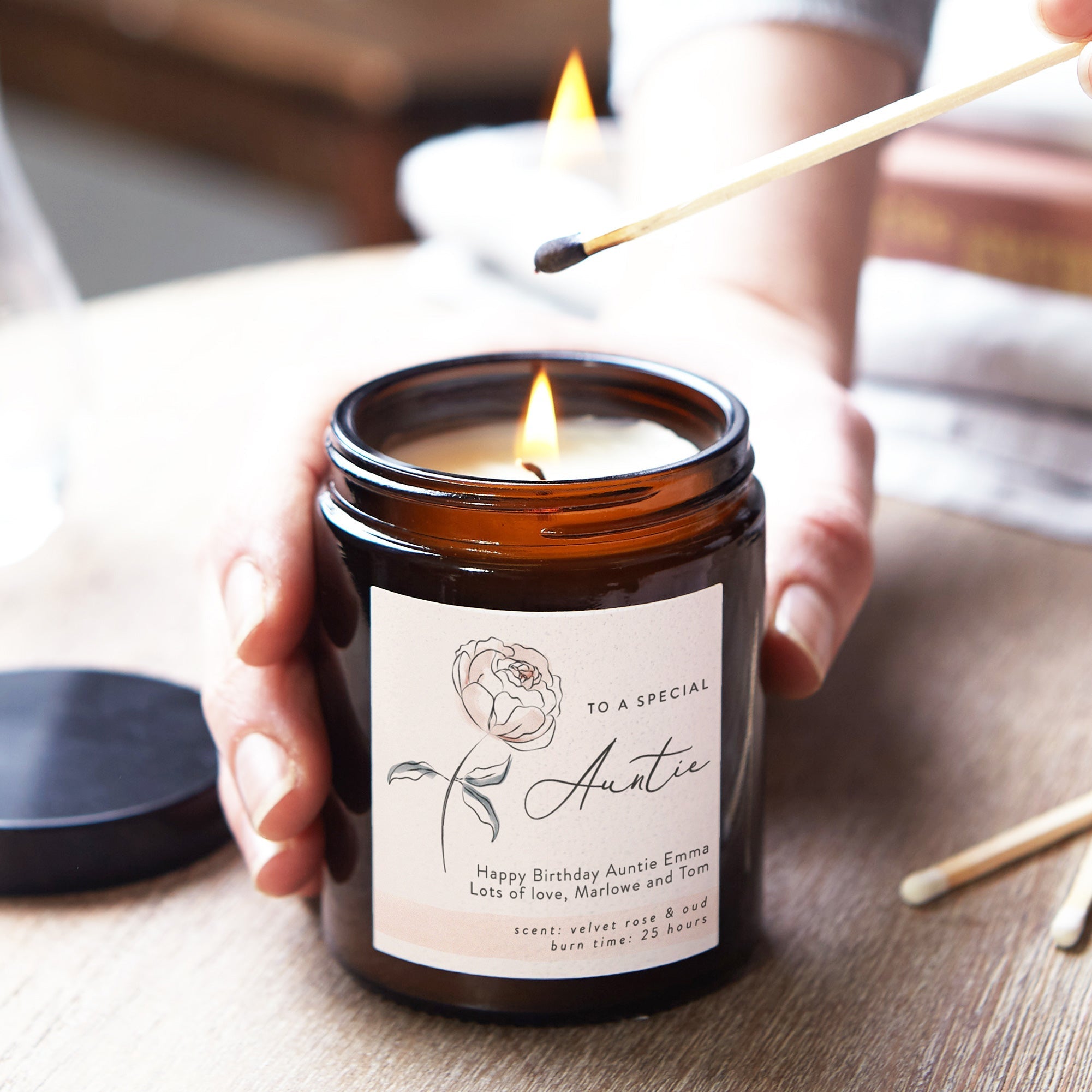 Auntie Birthday Gift Personalised Candle - Kindred Fires