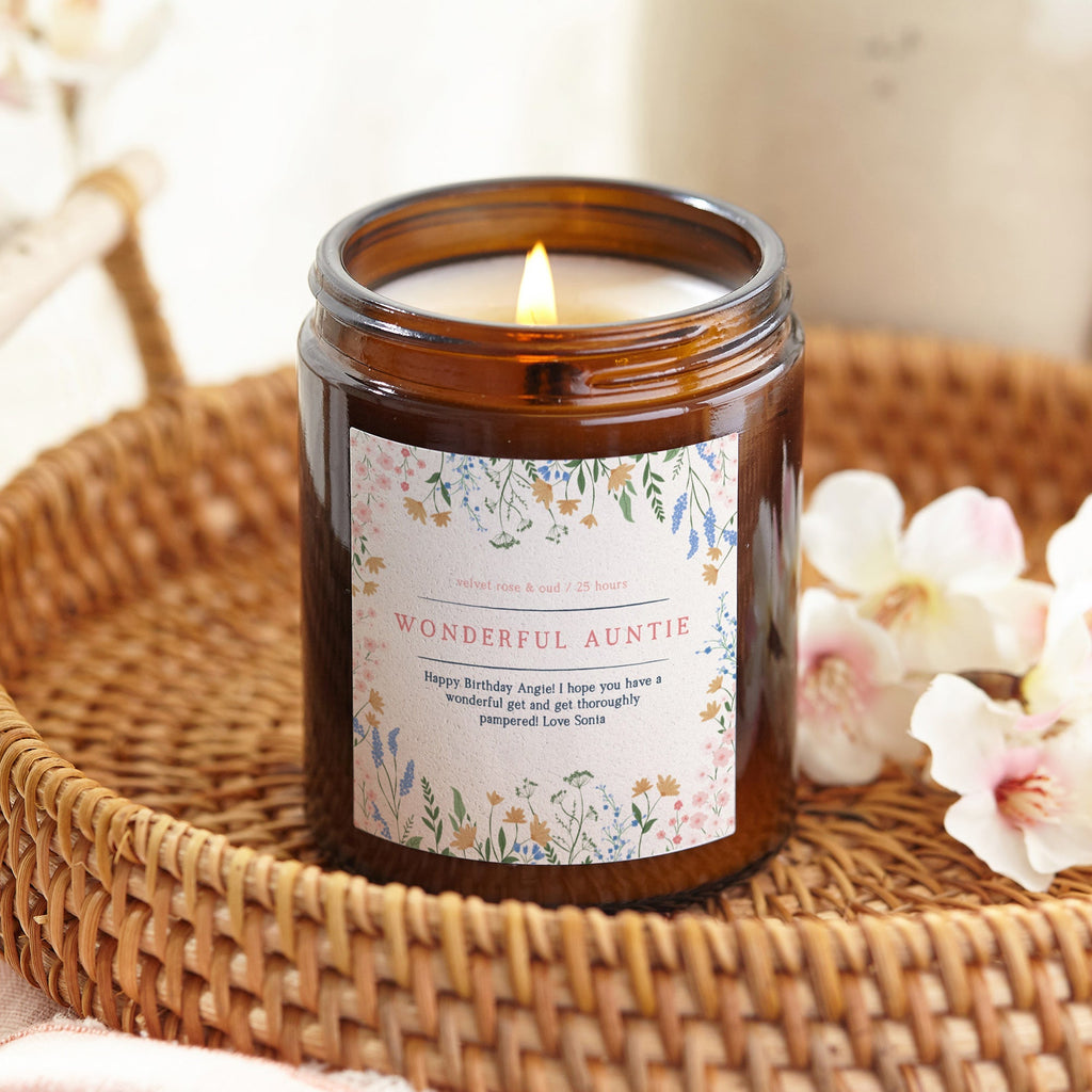Auntie Gift Birthday Floral Candle - Kindred Fires