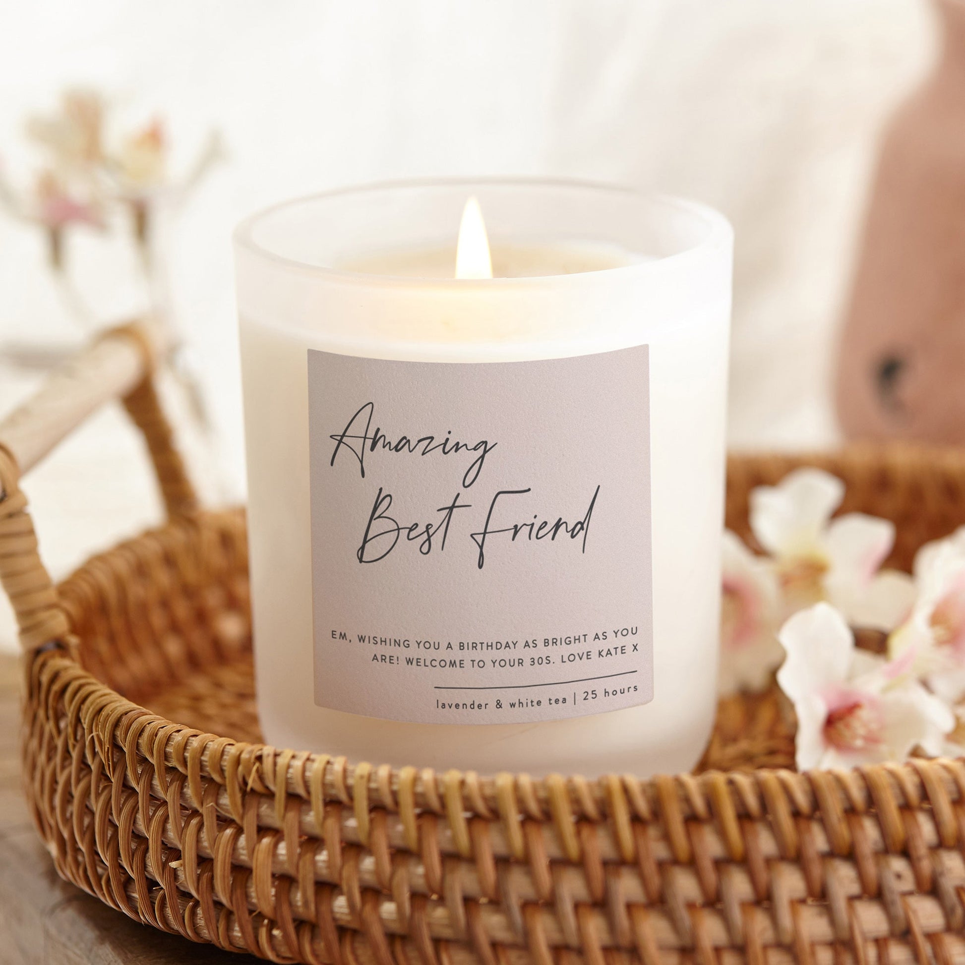Best Friend Birthday Gift Muted Script Candle - Kindred Fires