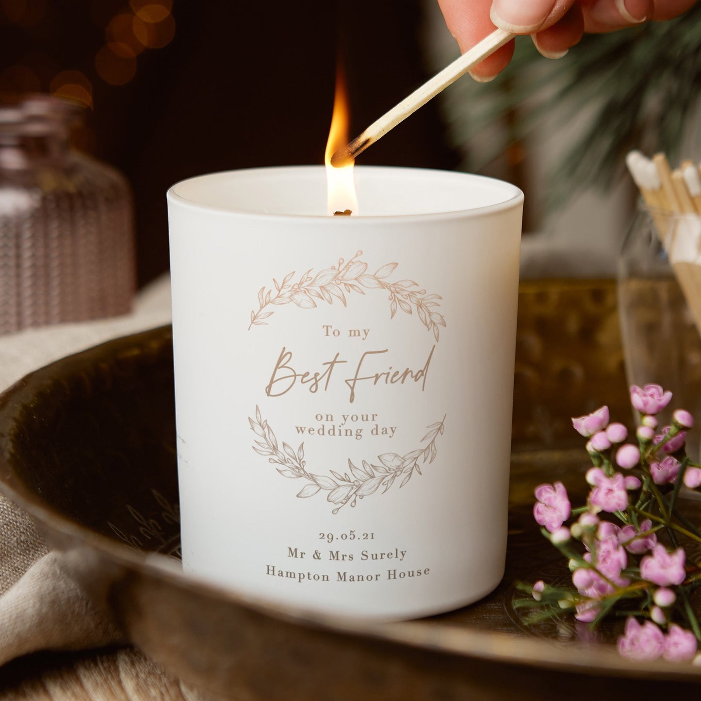 Best Friend Wedding Gift White Candle - Kindred Fires