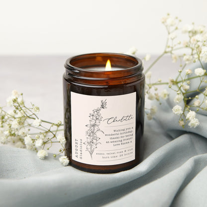 Birth Flower Birthday Gift Personalised Candle - Kindred Fires