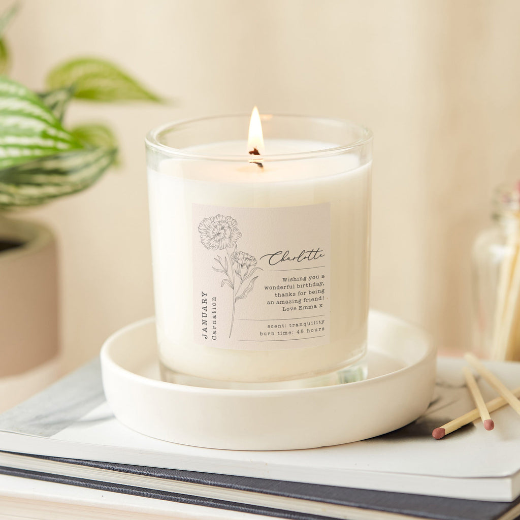 Birth Flower Gift Personalised Birth Flower Gift Luxury Scented Candle