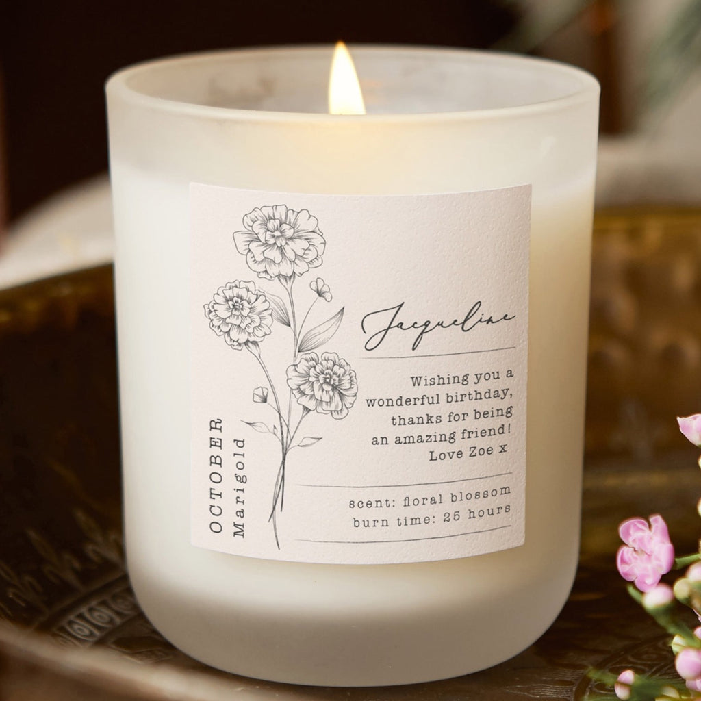 Birth Flower Gift Personalised Birthday Candle - Kindred Fires