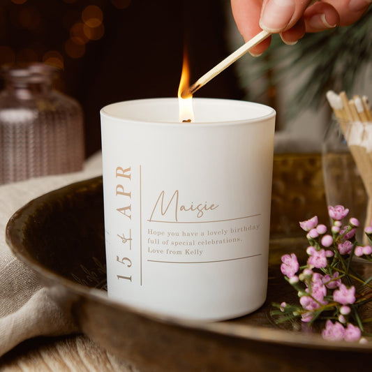 Birthday Gift for Her Glow Through Candle with Date of Birth - Kindred Fires