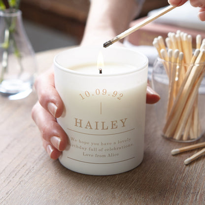 Birthday Gift for Her Modern Glow Through Candle with Date of Birth - Kindred Fires