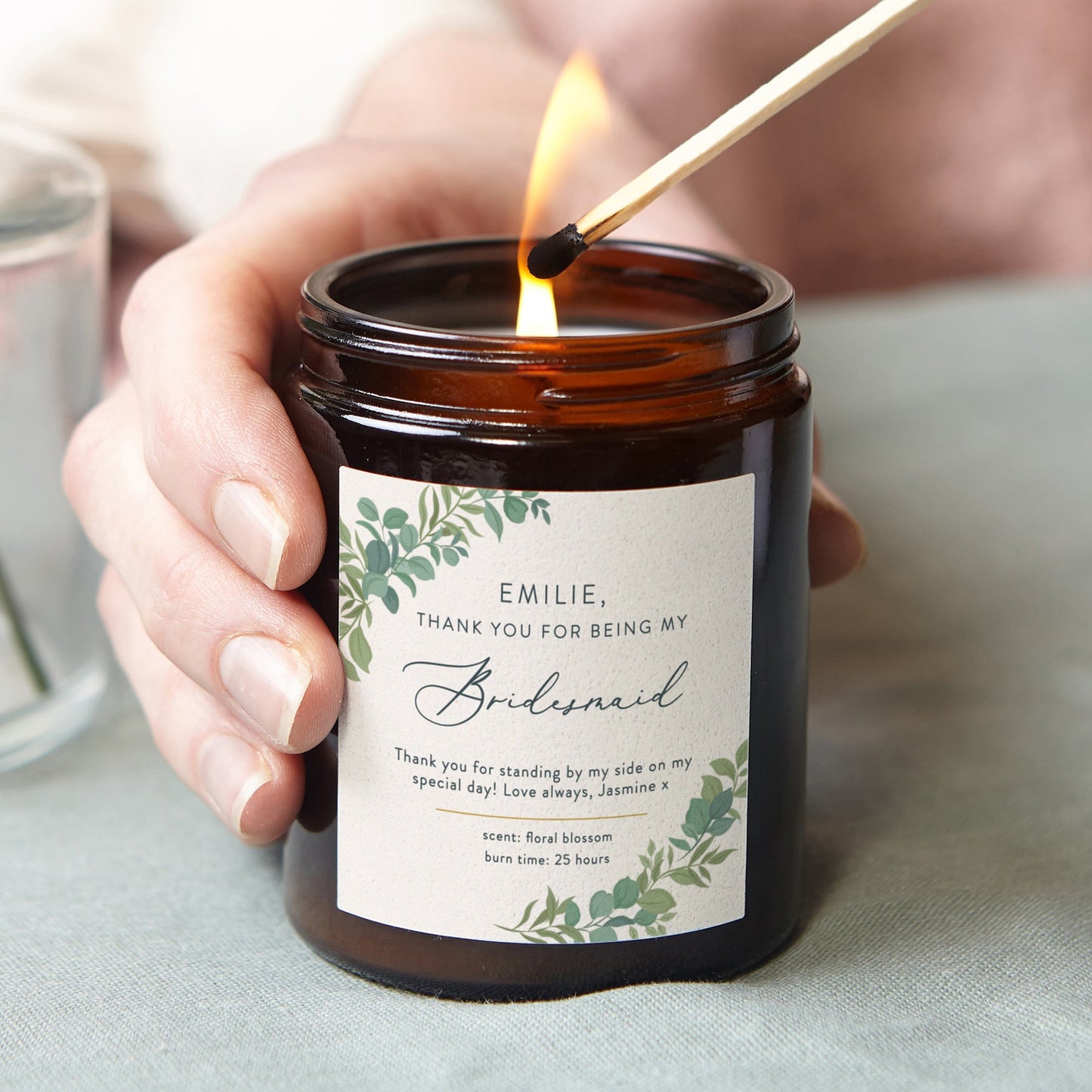 Bridesmaid Gift Personalised Botanical Candle - Kindred Fires