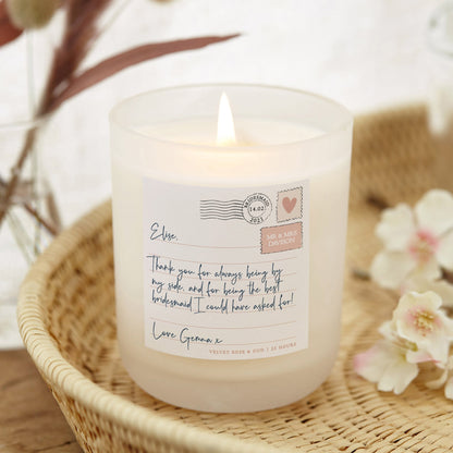 Bridesmaid Gift Thank You Letter Candle - Kindred Fires