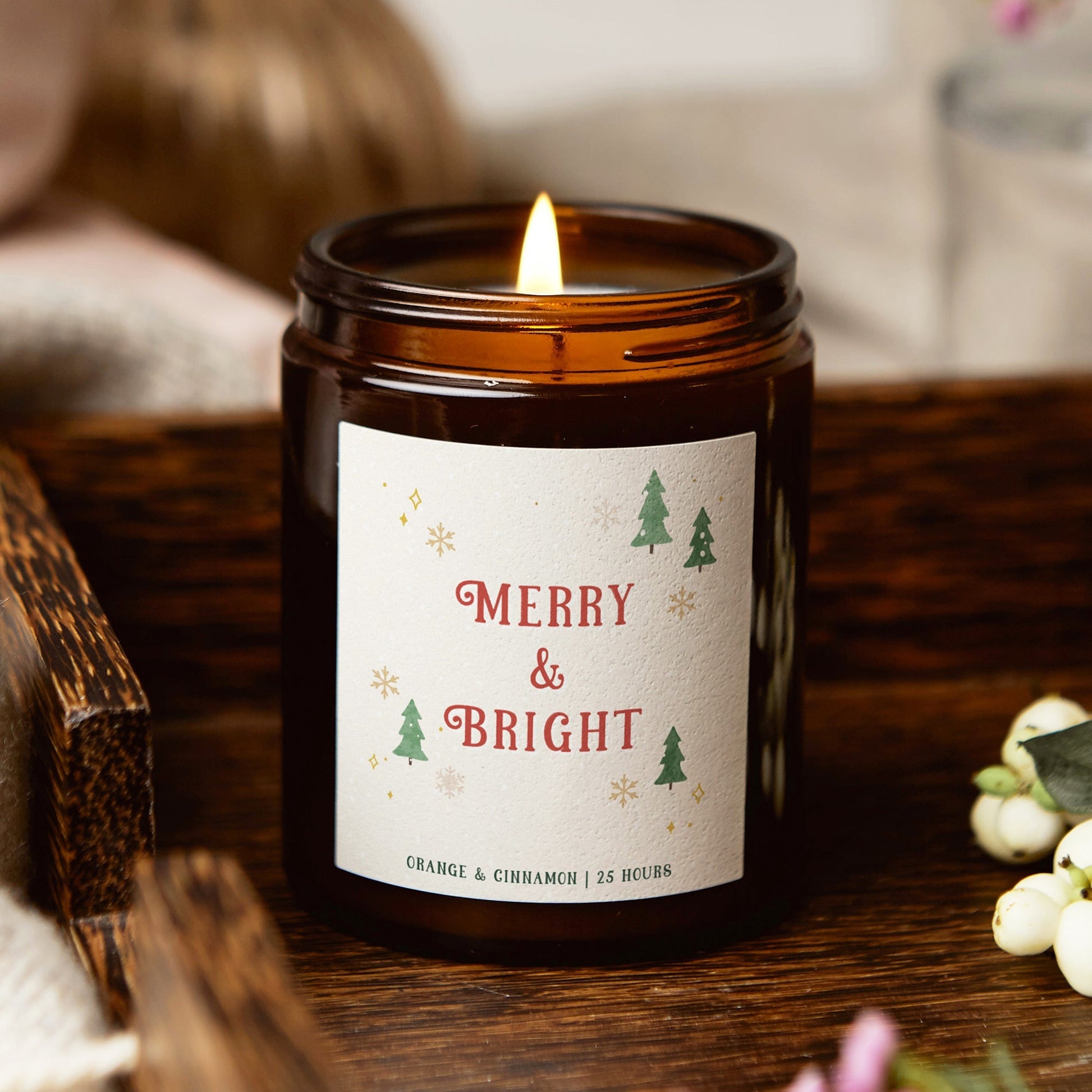 Christmas Decoration Candle Merry and Bright - Kindred Fires