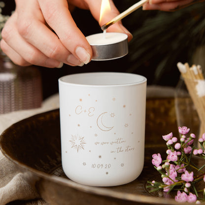 Christmas Gift for Her Girlfriend Wife Stars & Moon Tealight Holder with Candles - Kindred Fires