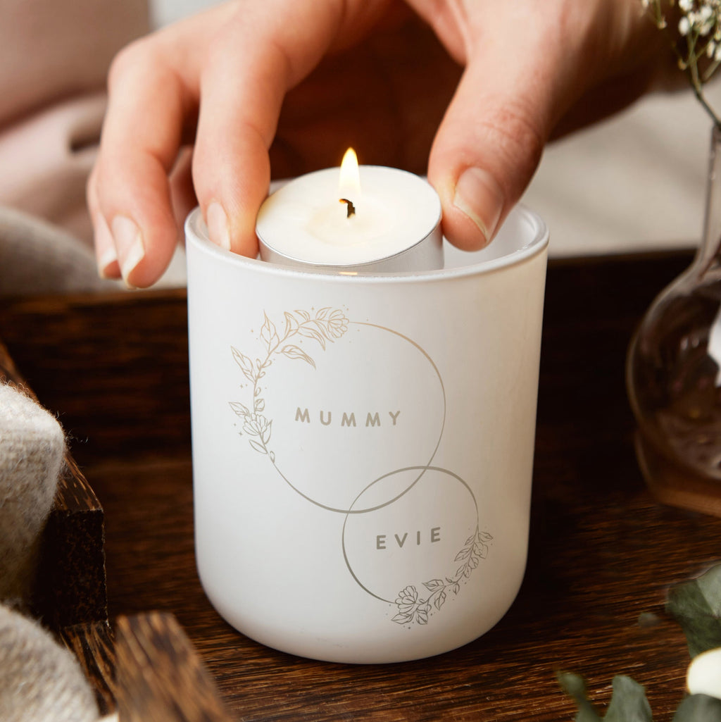 Christmas Gift for Mum from Daughter Looped Names Tealight Holder - Kindred Fires
