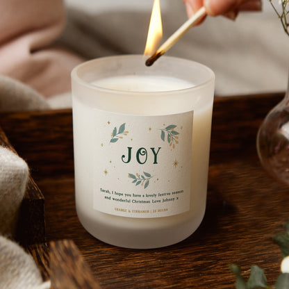 Christmas Gift Joy Candle Personalised - Kindred Fires