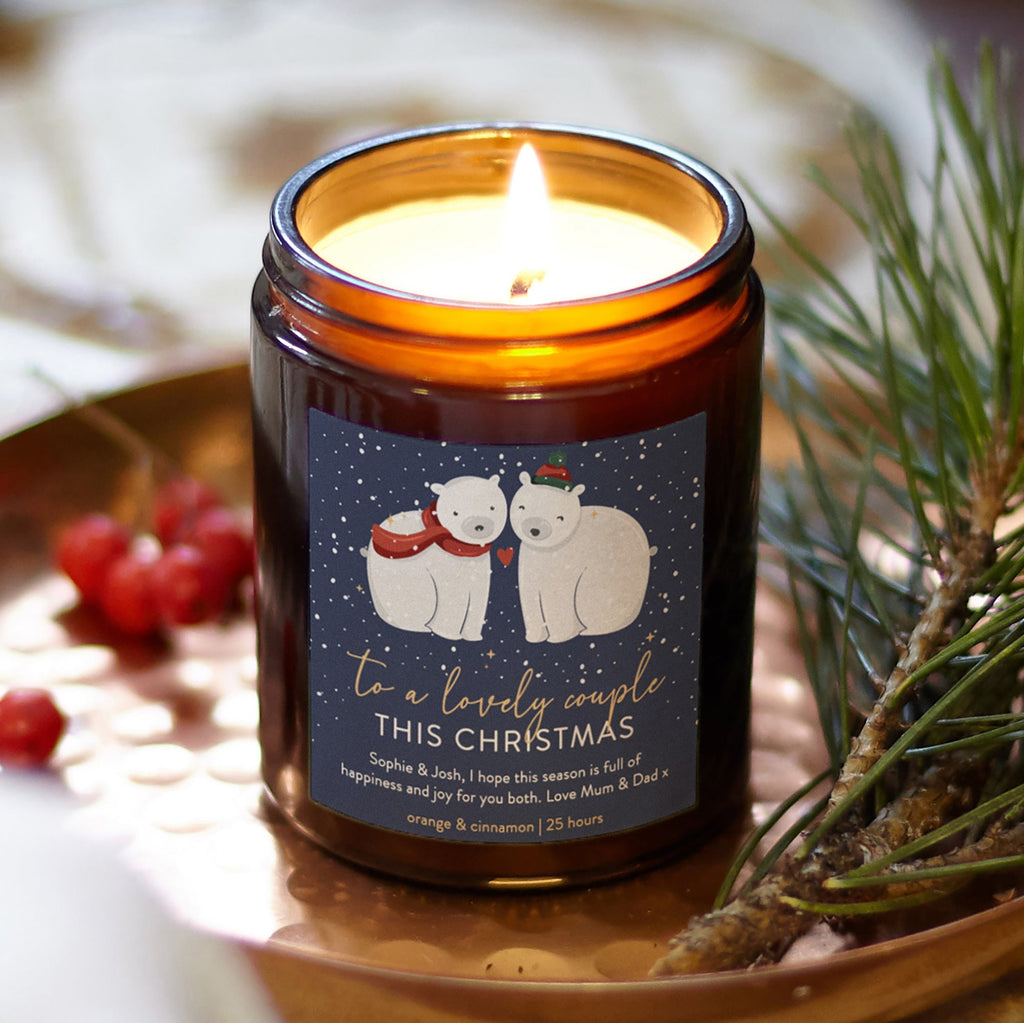 Couple's Christmas Gift Personalised Candle Polar Bears - Kindred Fires