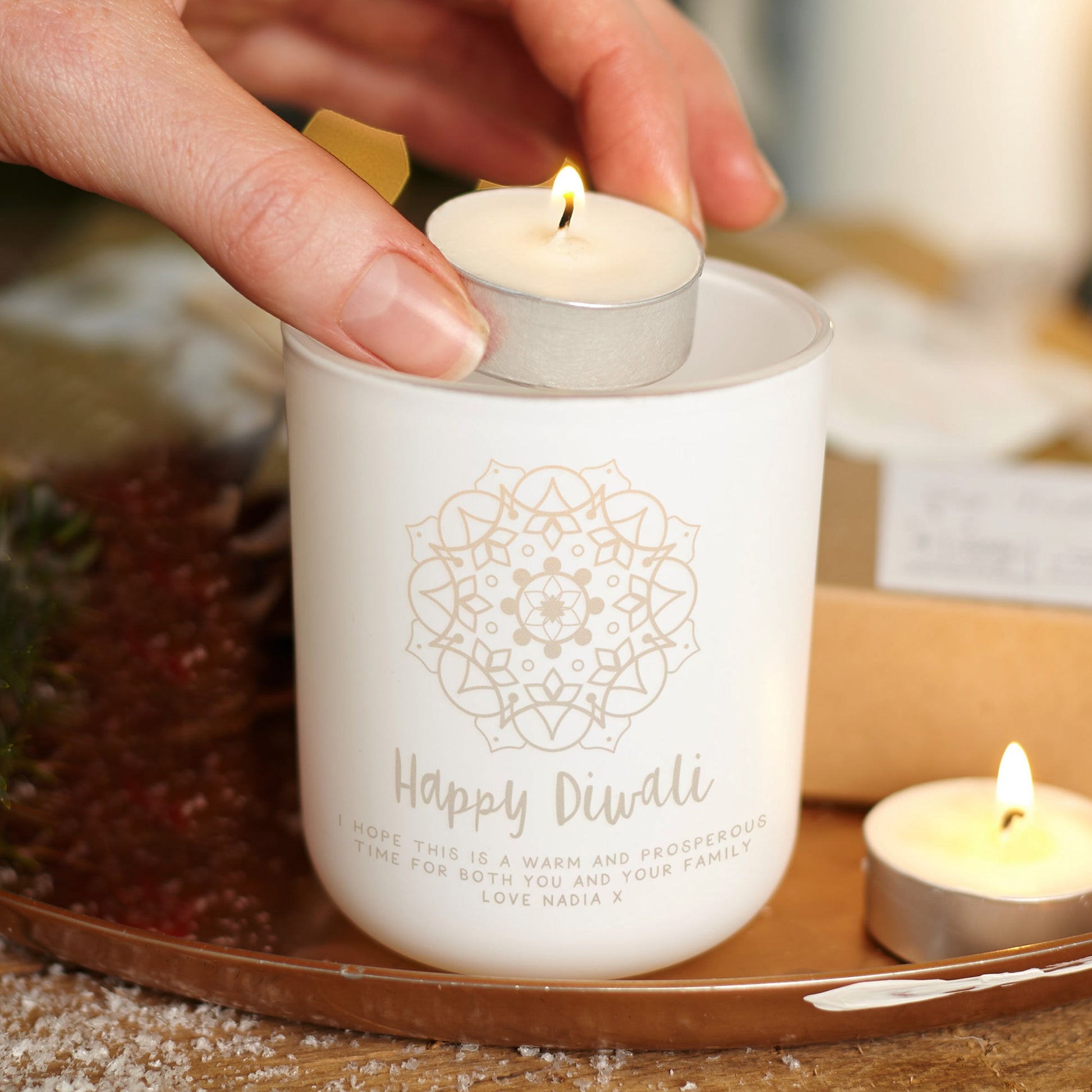 Diwali Tealight with Candles Personalised Gift - Kindred Fires