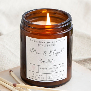Engagement Gift for Couple Personalised Candle - Kindred Fires