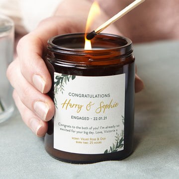 Engagement Gift Personalised Botanical Candle - Kindred Fires
