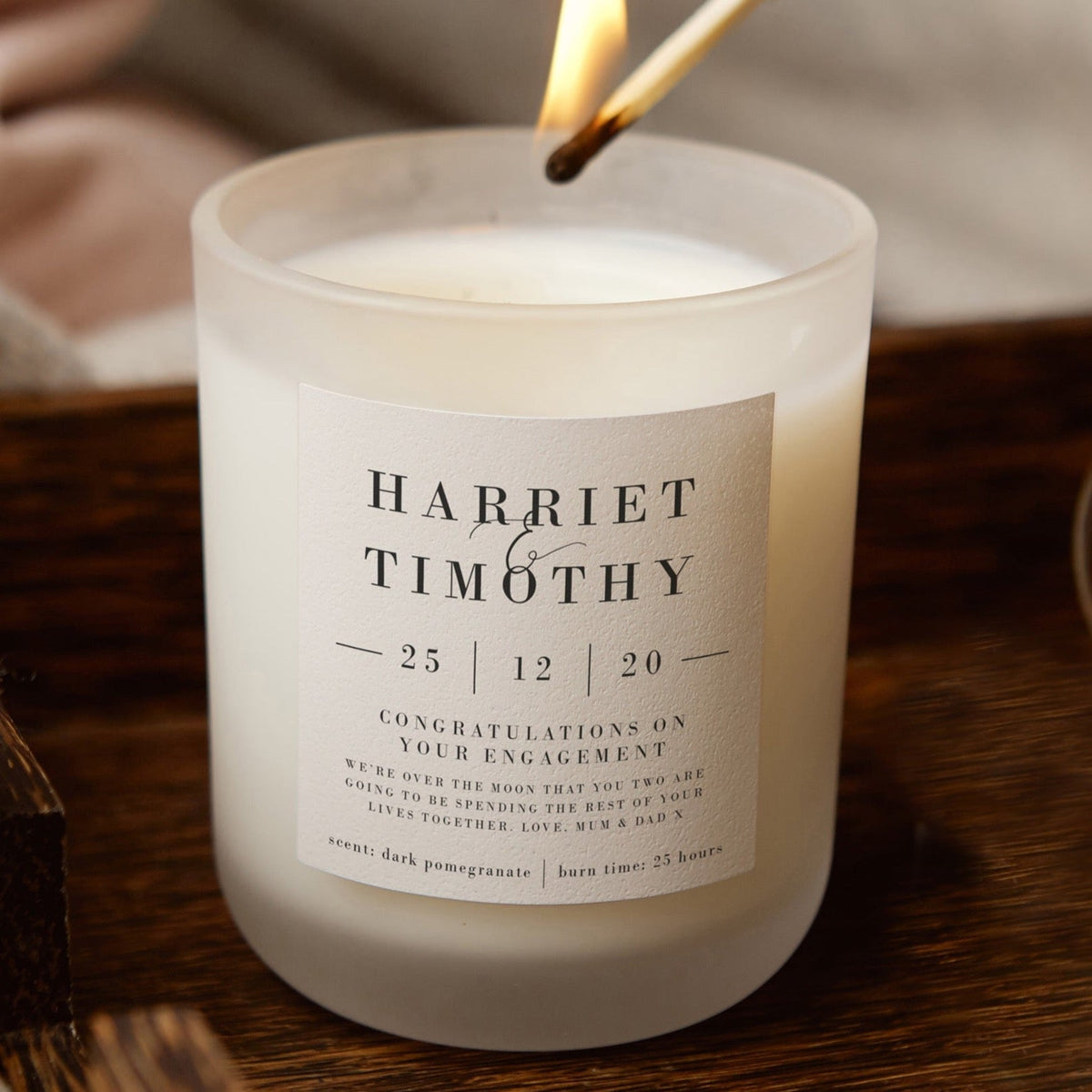 Engagement Gift Personalised Frosted Candle - Kindred Fires
